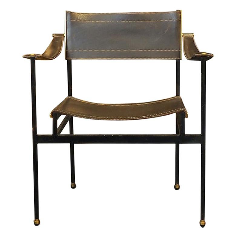 Jacques Adnet Leather Armchair, Circa 1950 For Sale