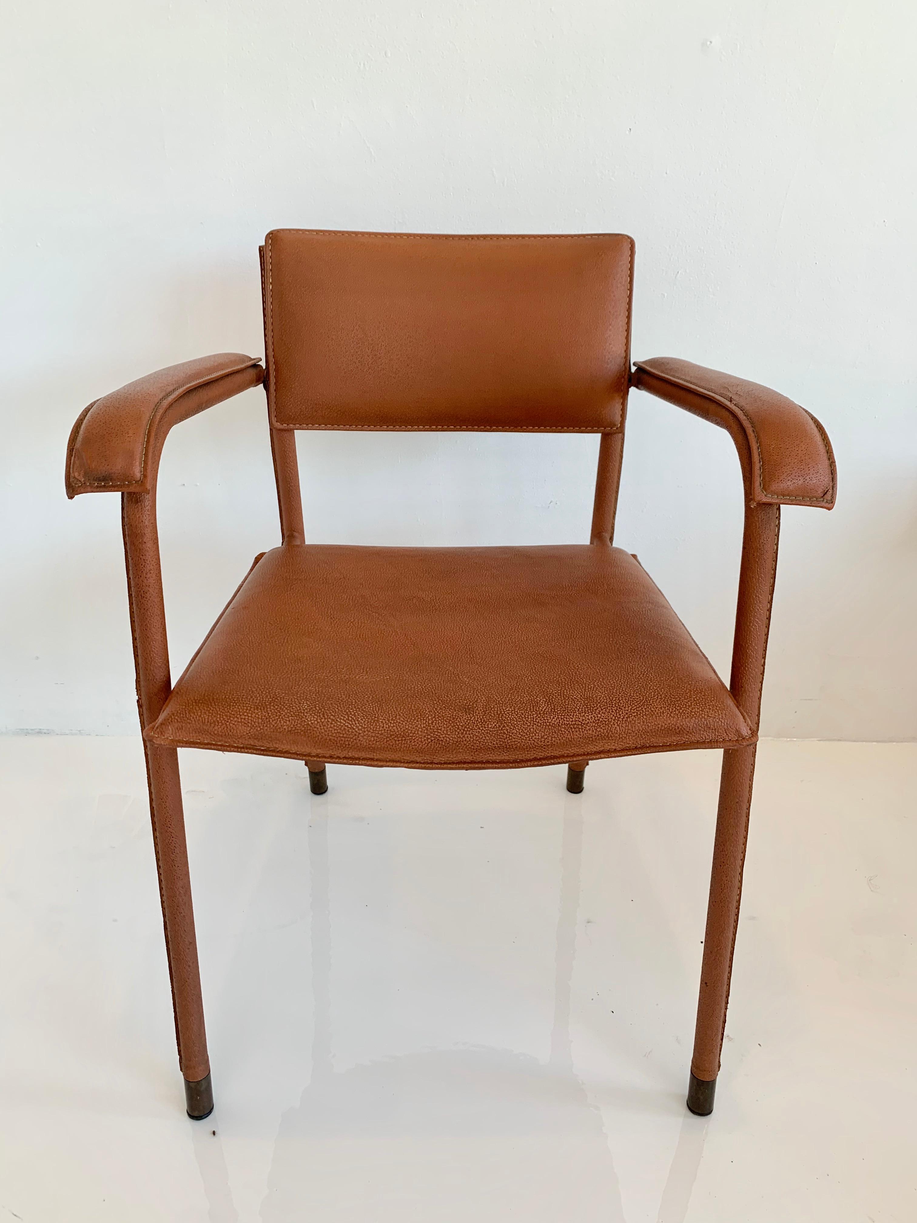 French Jacques Adnet Leather Armchair