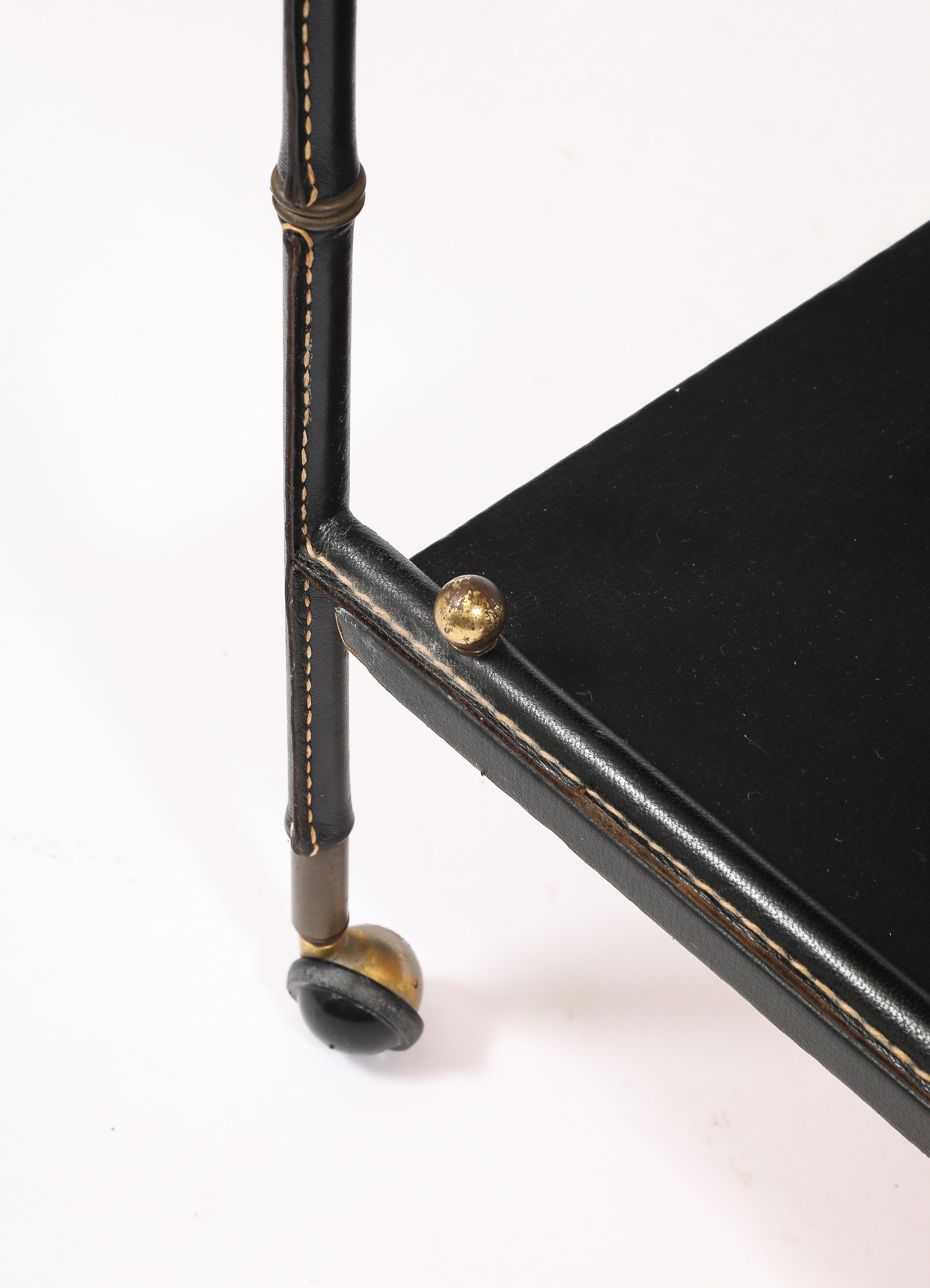 Jacques Adnet Leather Bar Cart, France 1950's For Sale 6
