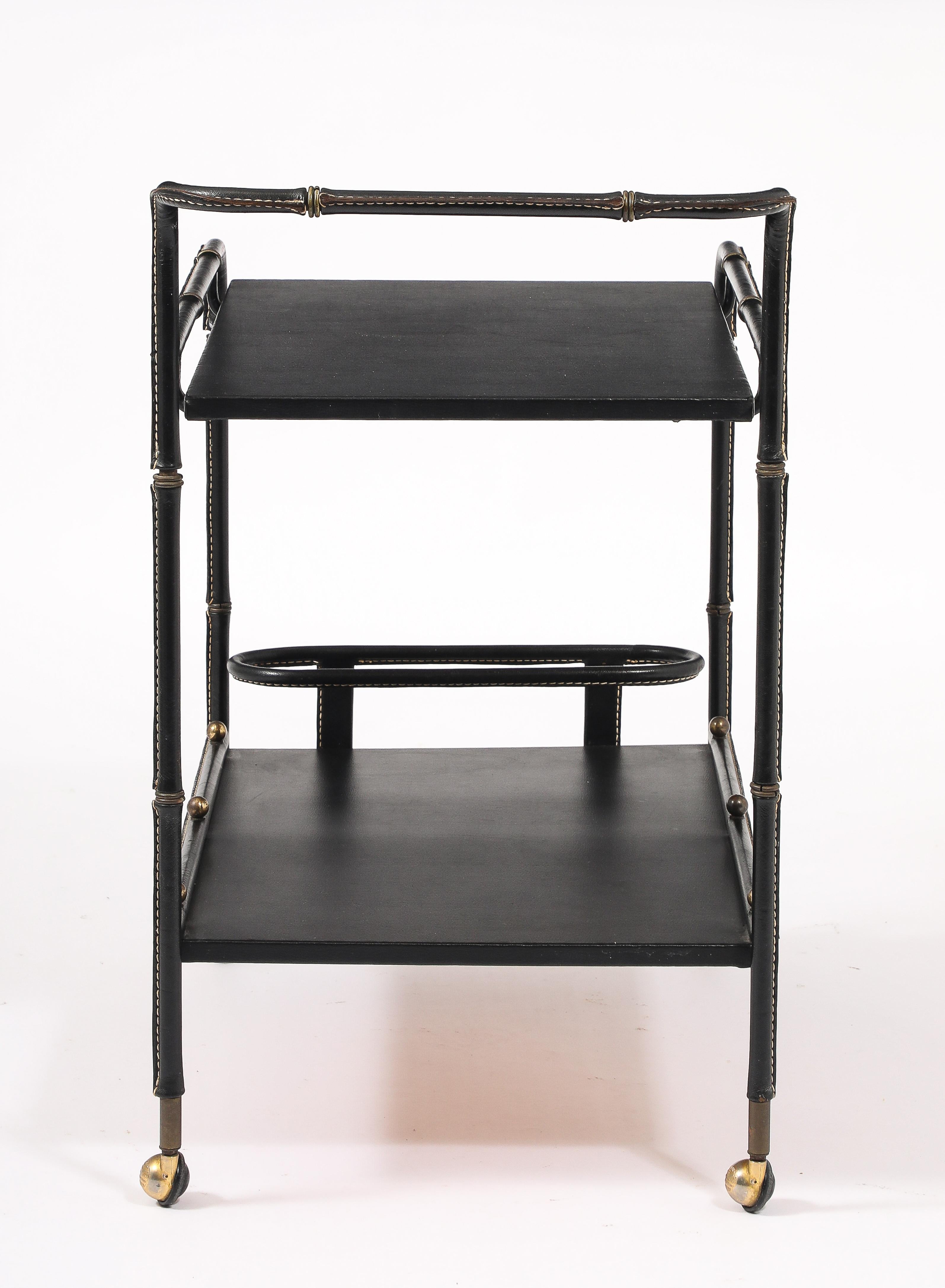 Jacques Adnet Leather Bar Cart, France 1950's For Sale 11