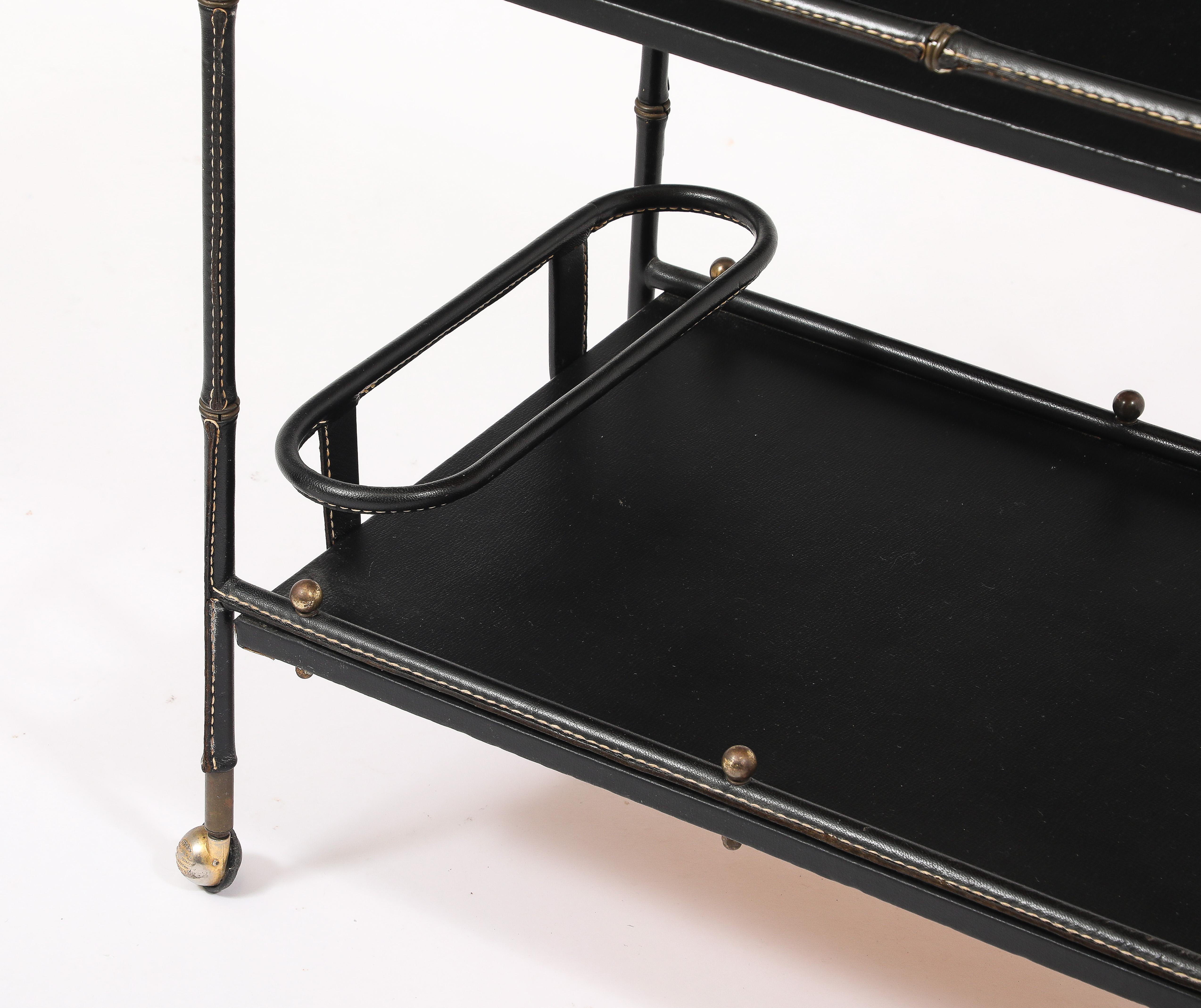 Jacques Adnet Leather Bar Cart, France 1950's For Sale 13