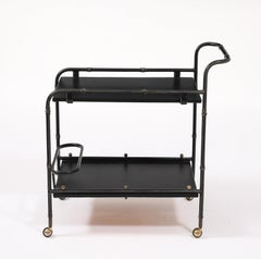 Jacques Adnet Leather Bar Cart, France 1950's
