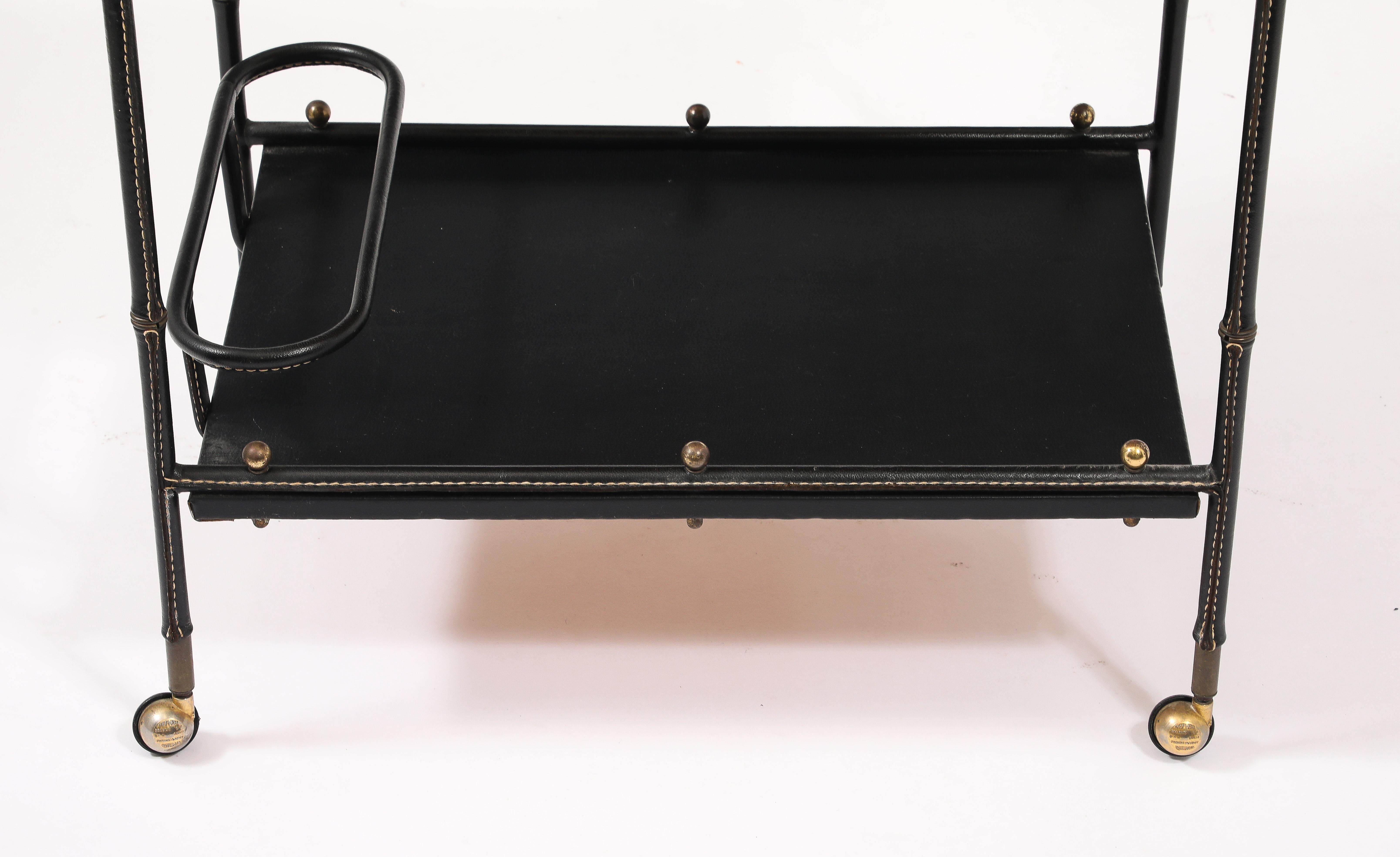 Mid-Century Modern Jacques Adnet Leather Bar Cart, France 1950's For Sale