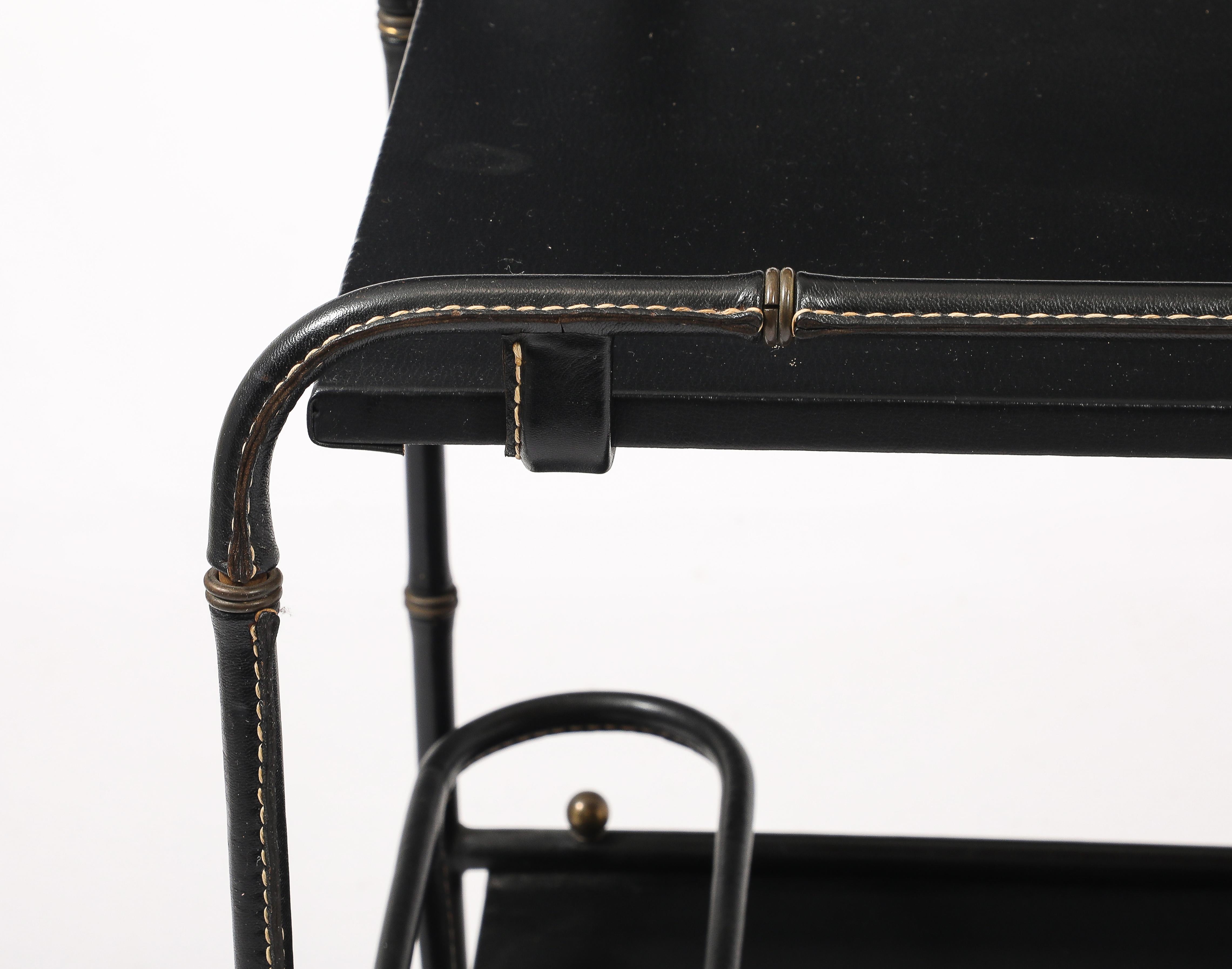 20th Century Jacques Adnet Leather Bar Cart, France 1950's For Sale