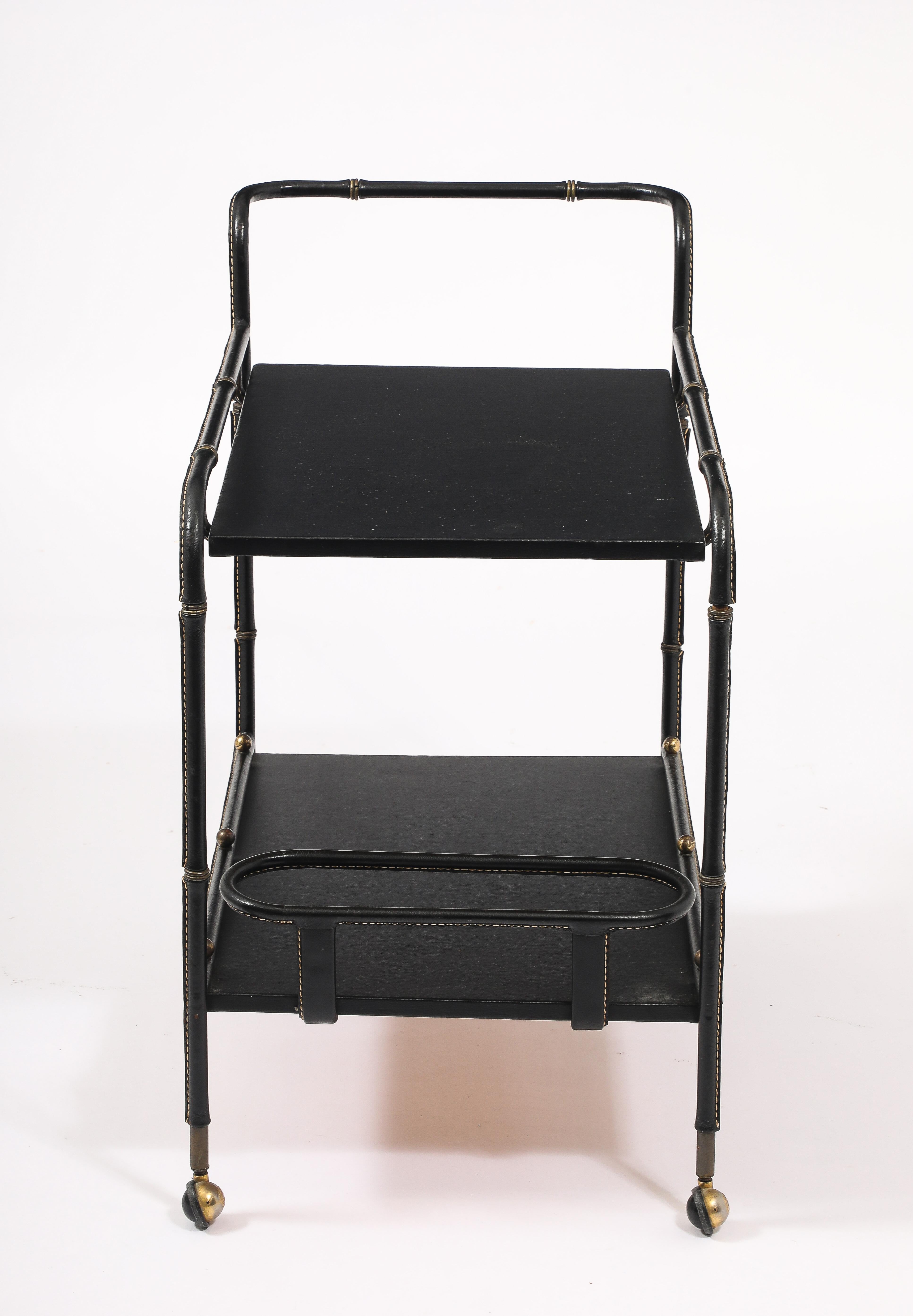 Jacques Adnet Leather Bar Cart, France 1950's For Sale 3