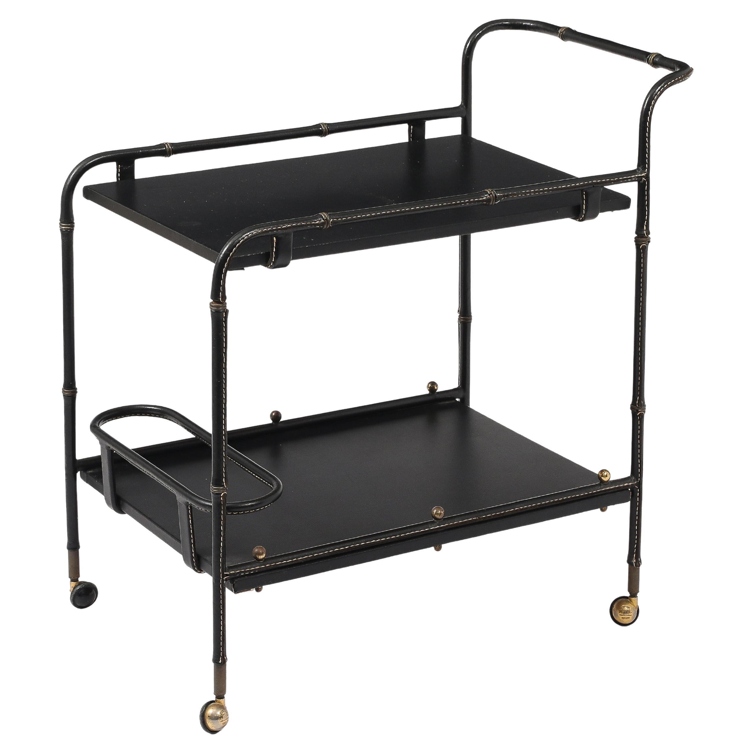 Jacques Adnet Leather Bar Cart, France 1950's For Sale
