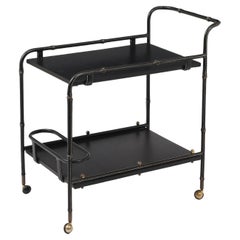 Jacques Adnet Leather Bar Cart, France 1950's