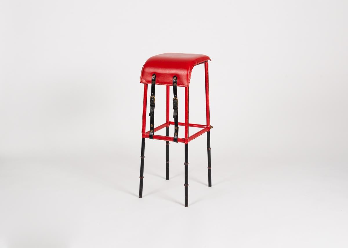 French Jacques Adnet Leather Bar Stool, France, circa 1950 For Sale