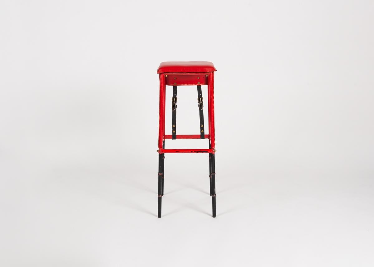 20th Century Jacques Adnet Leather Bar Stool, France, circa 1950 For Sale
