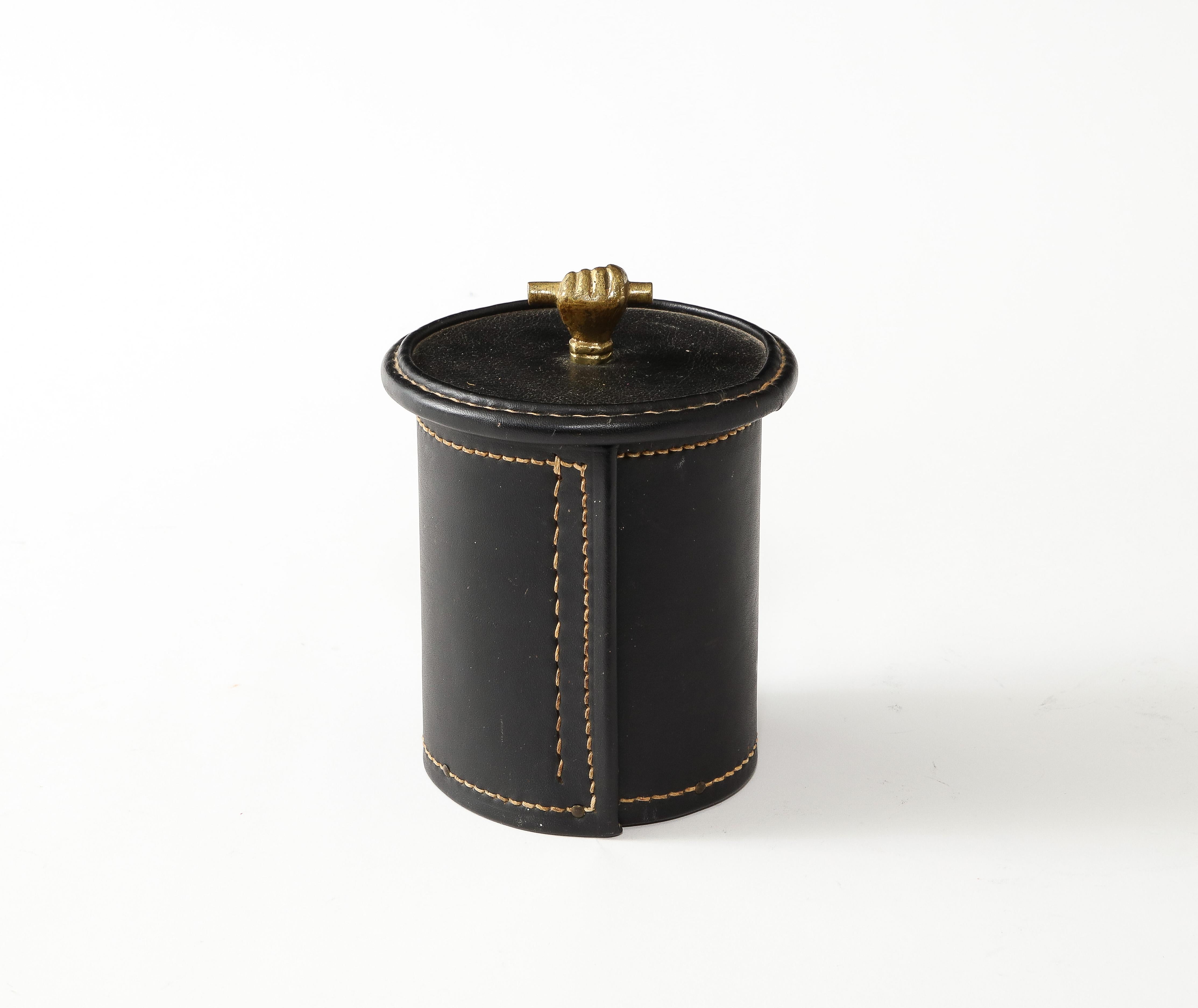 French Jacques Adnet Leather Box, France 1950's For Sale