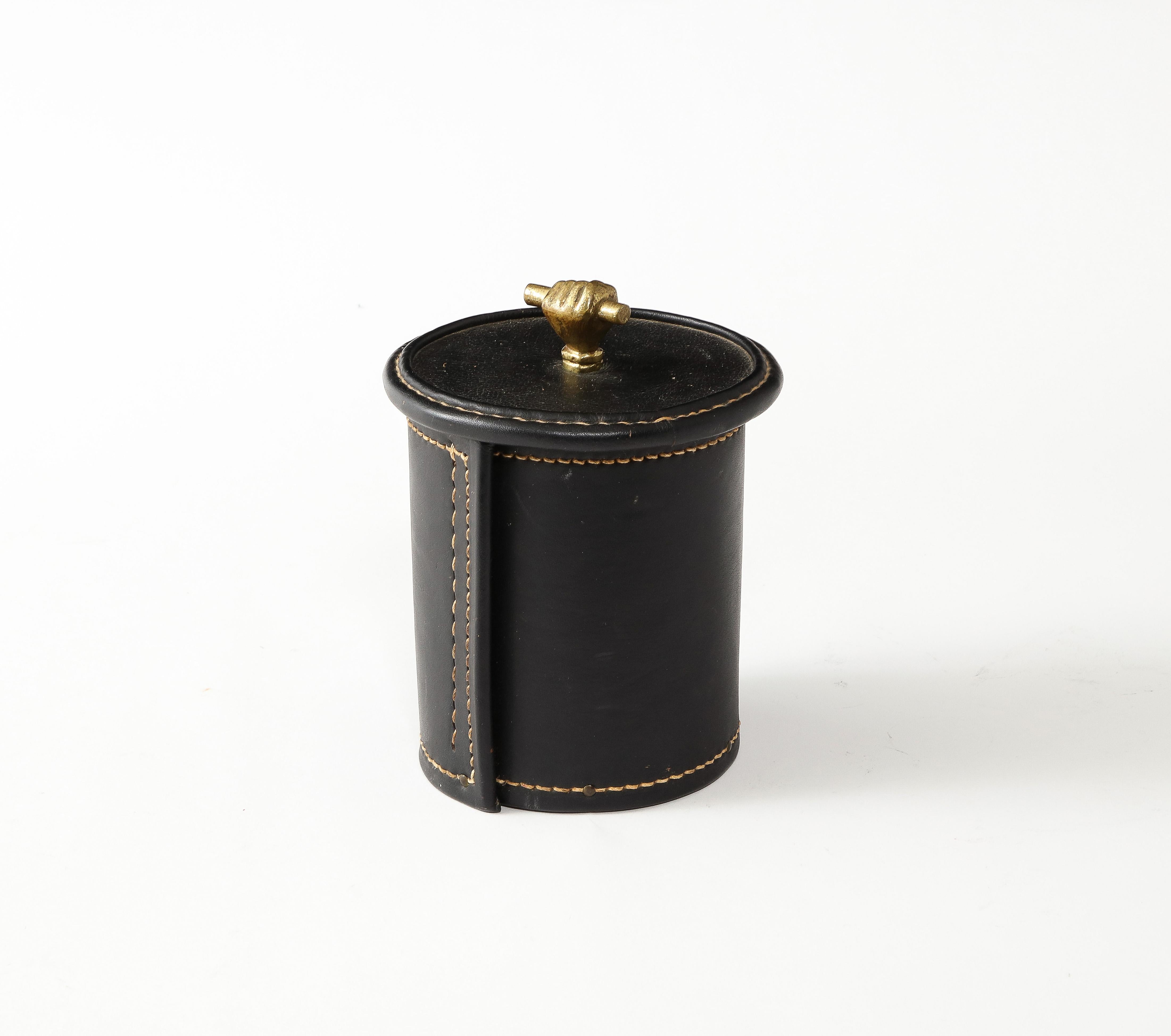 Jacques Adnet Leather Box, France 1950's In Good Condition For Sale In New York, NY