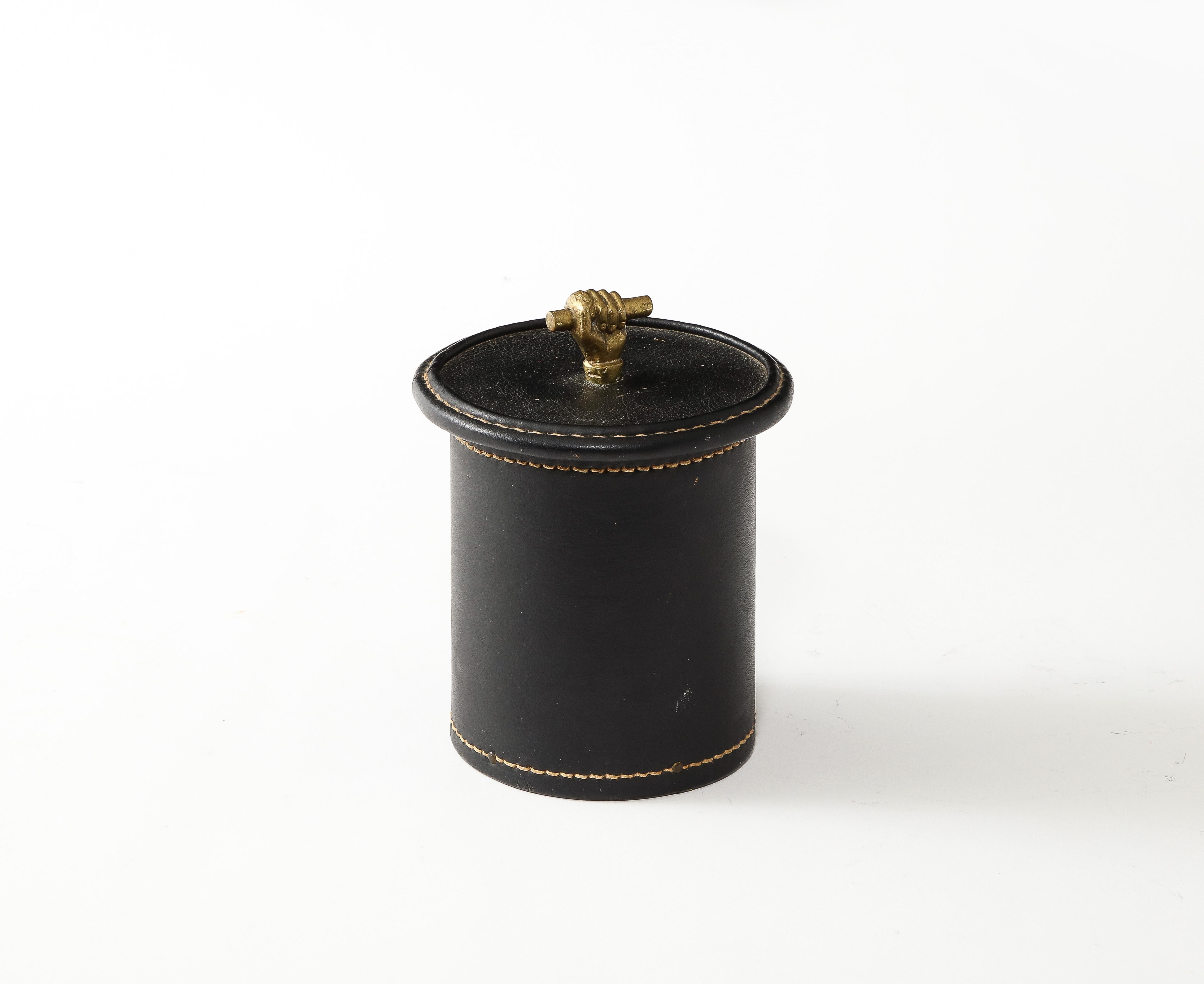 Brass Jacques Adnet Leather Box, France 1950's For Sale