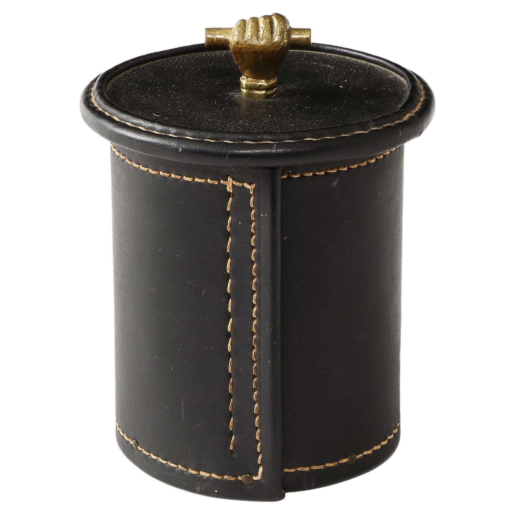Jacques Adnet Leather Box, France 1950's For Sale