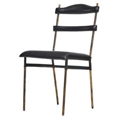 Used Jacques Adnet leather brass side chair France 1950