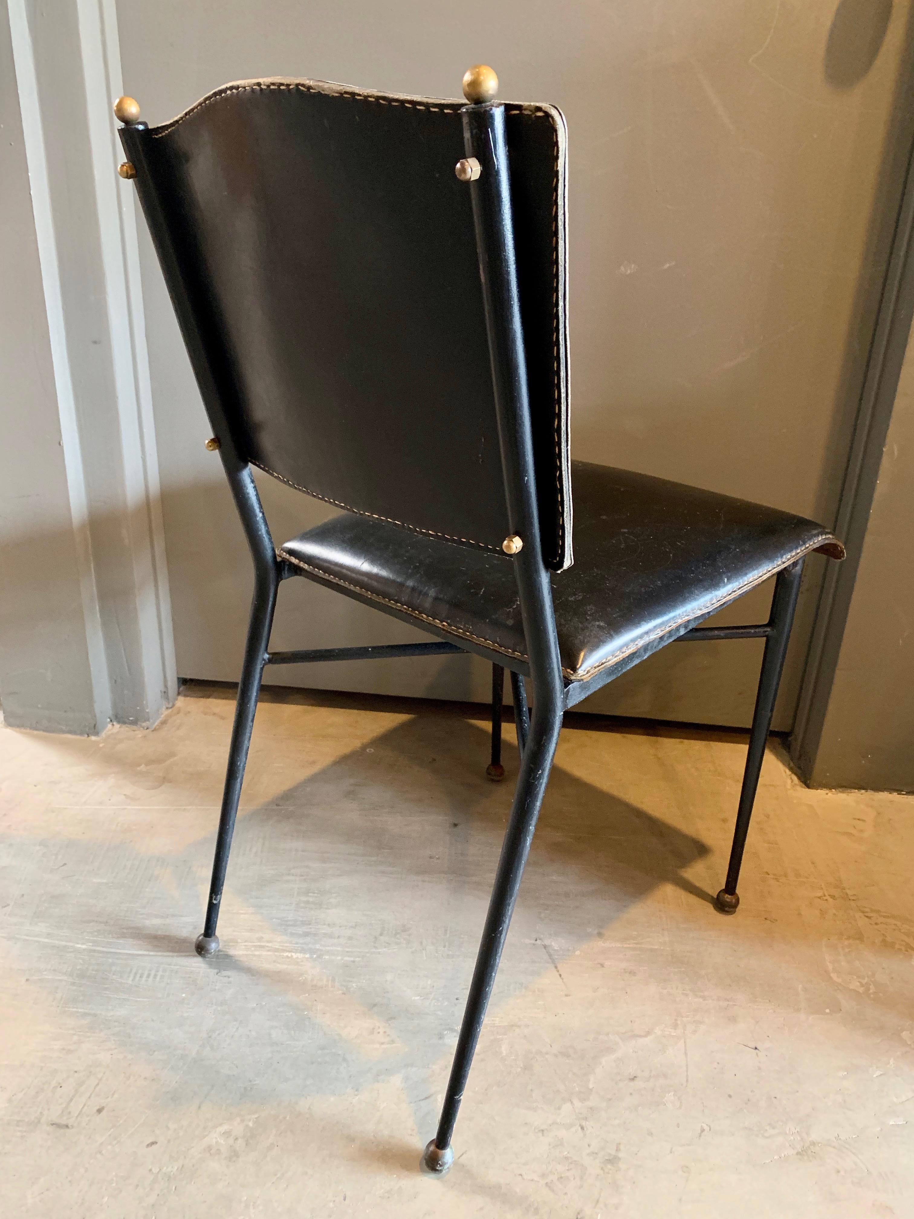 French Jacques Adnet Leather Chair