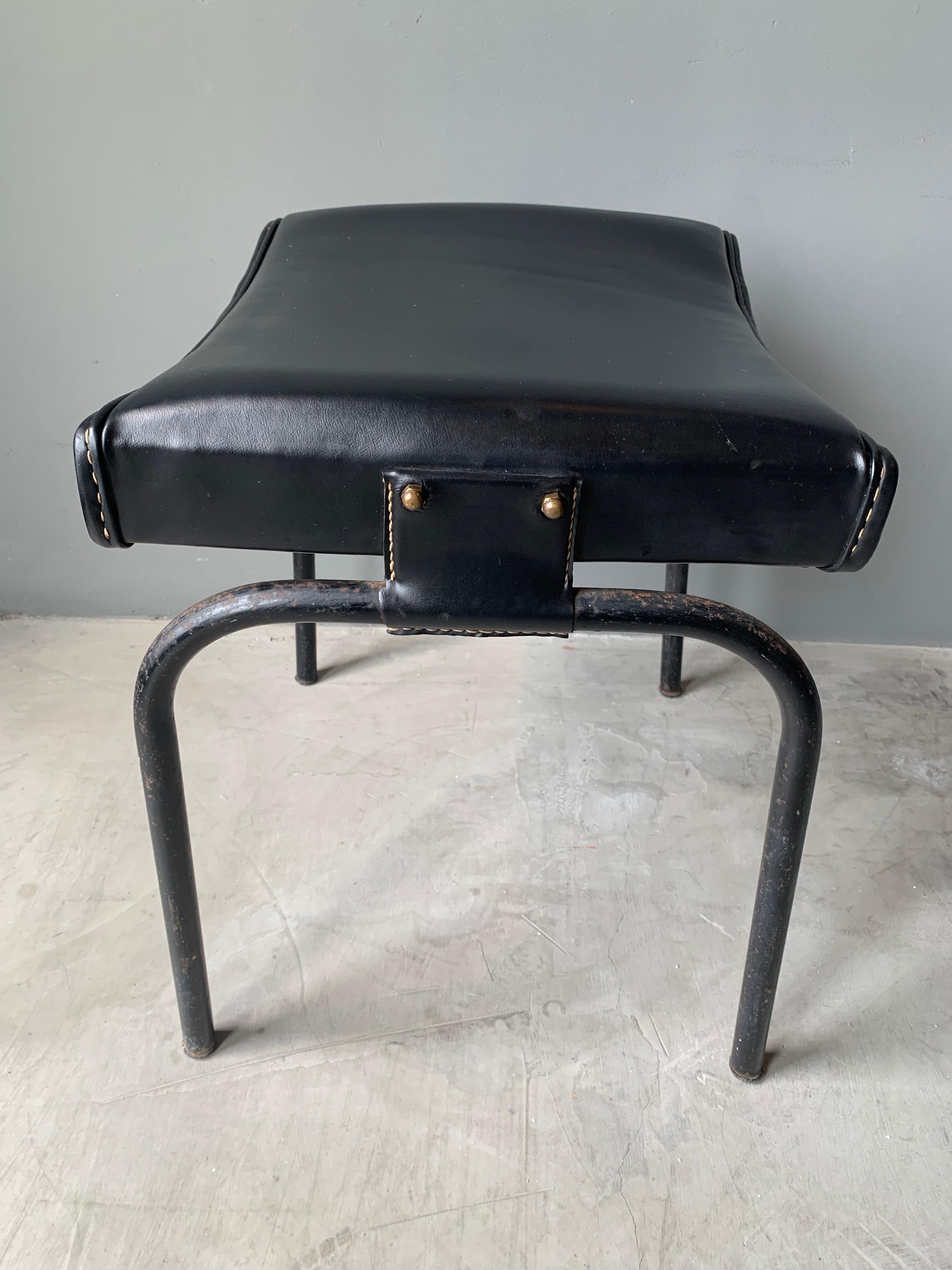 Jacques Adnet Leather Chair with Matching Footstool, 1950s France 5