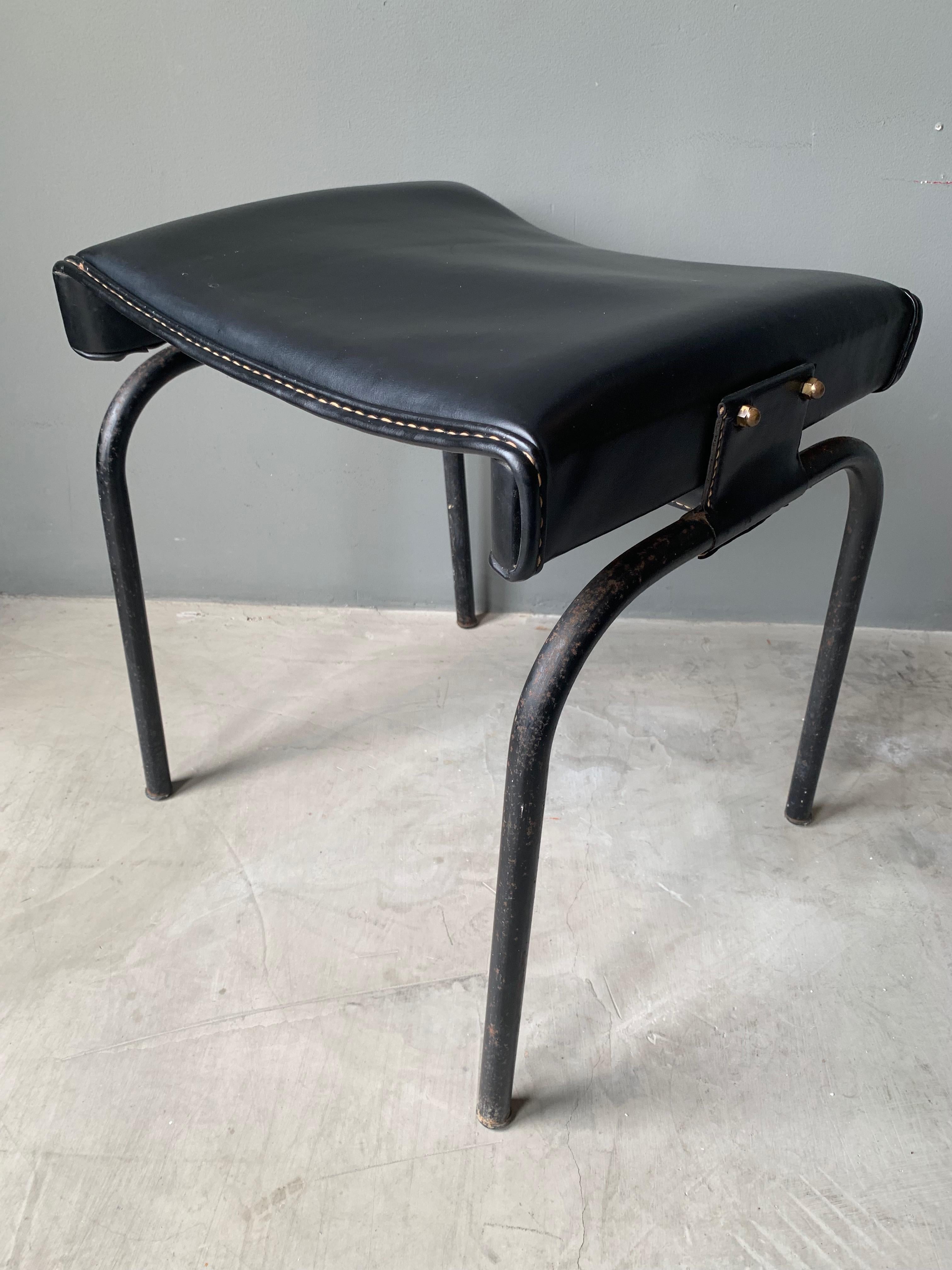 Jacques Adnet Leather Chair with Matching Footstool, 1950s France 6