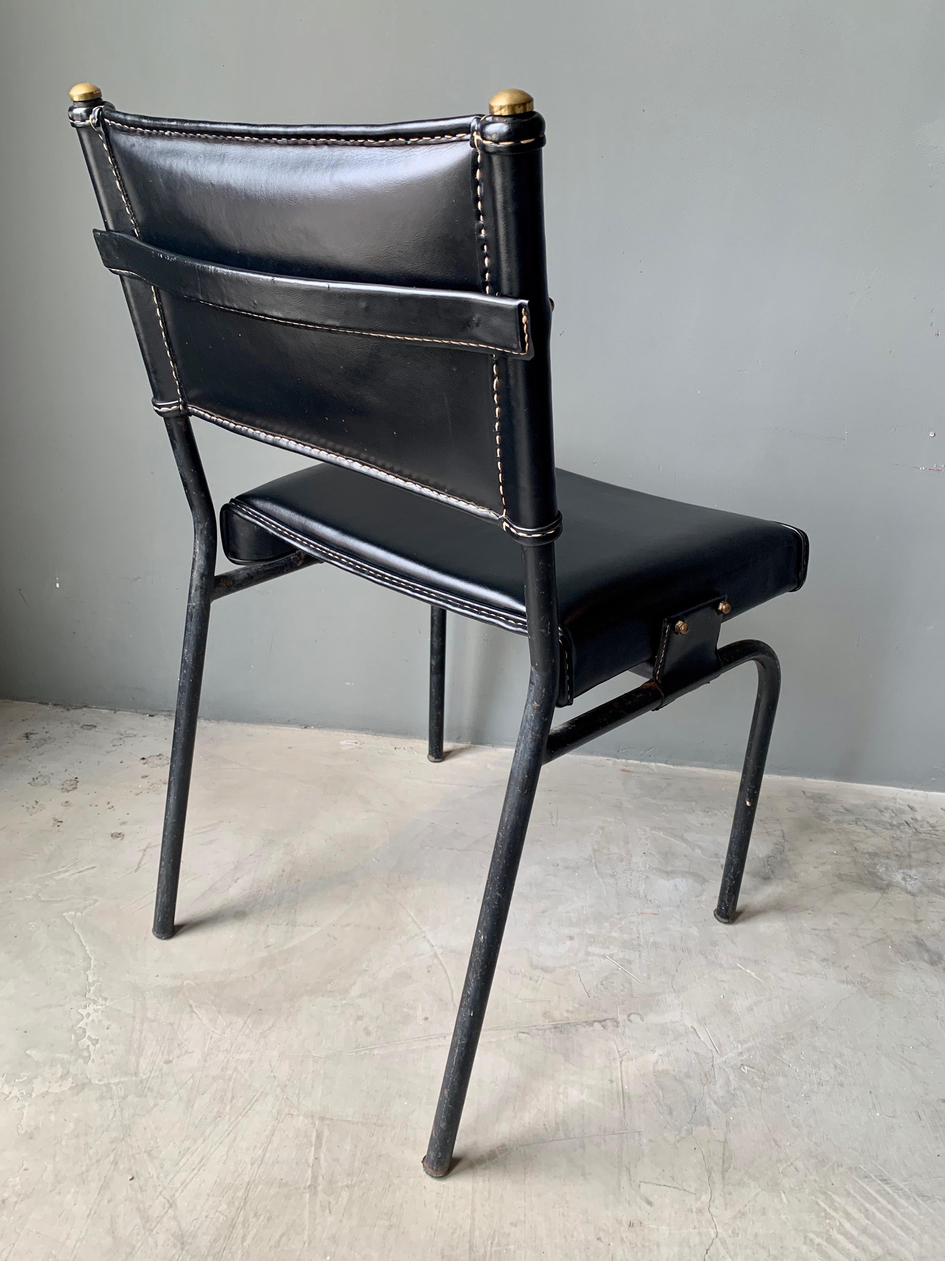 Jacques Adnet Leather Chair with Matching Footstool, 1950s France In Good Condition In Los Angeles, CA