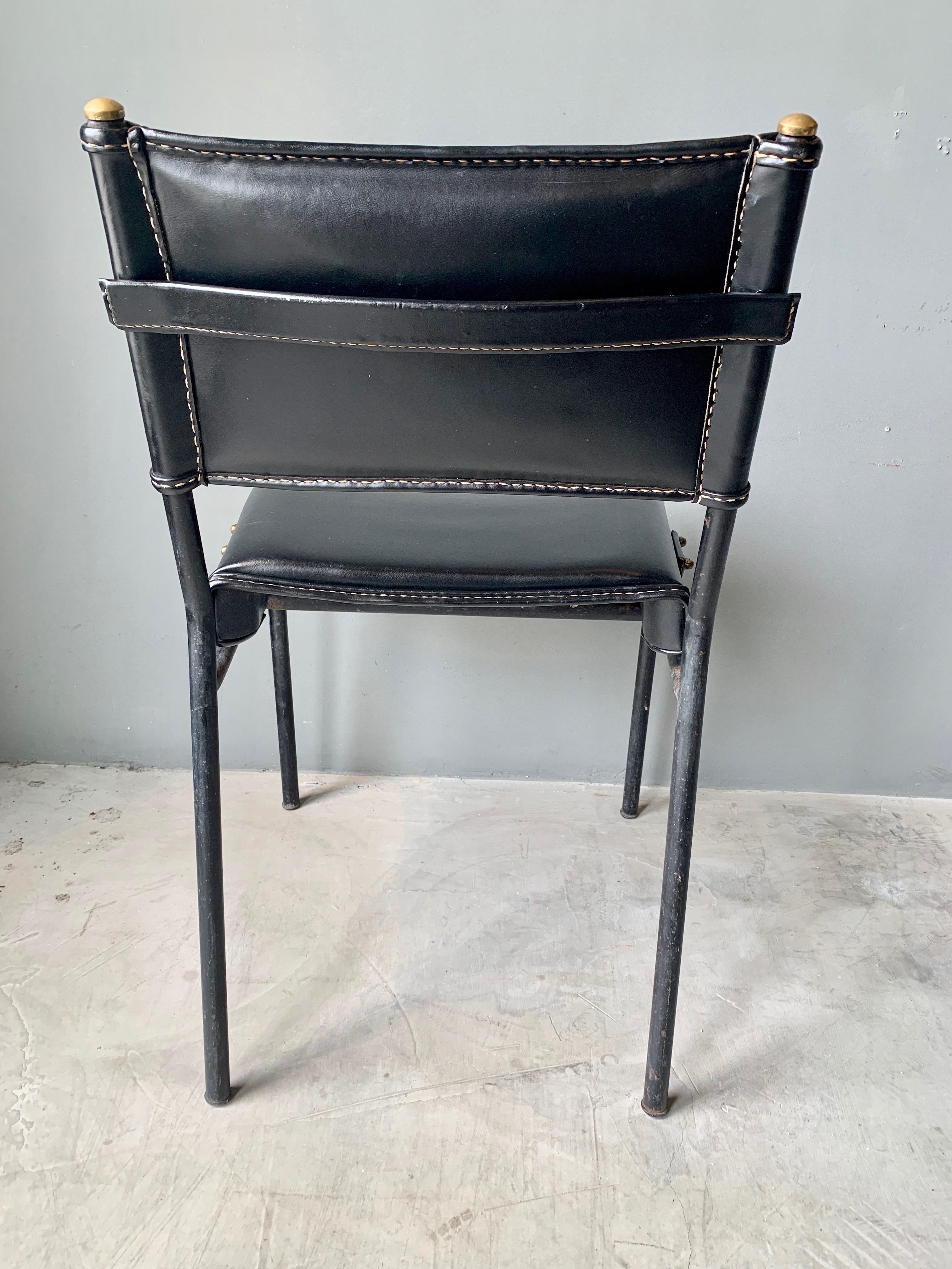 Mid-20th Century Jacques Adnet Leather Chair with Matching Footstool, 1950s France