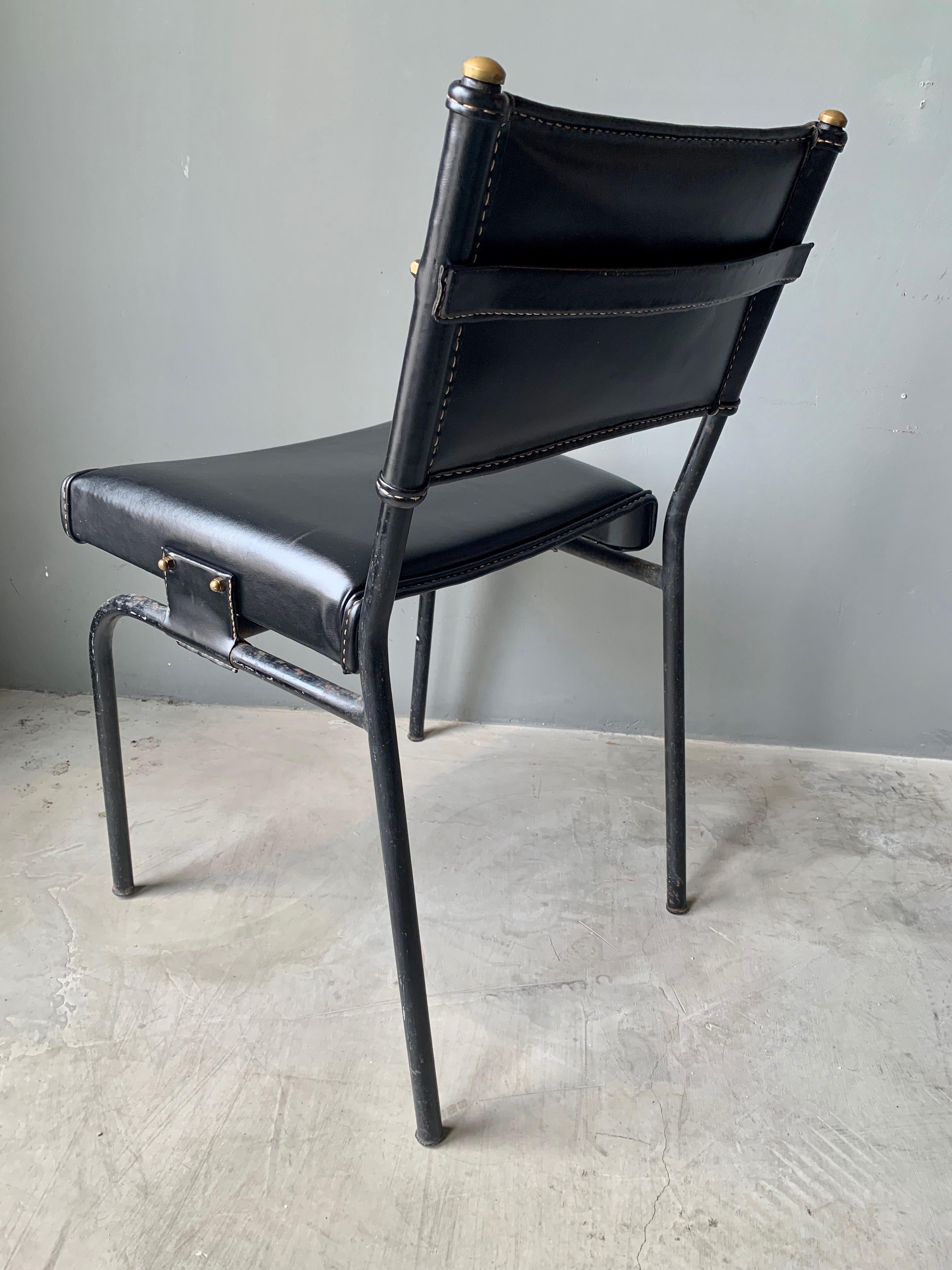 Jacques Adnet Leather Chair with Matching Footstool, 1950s France 1