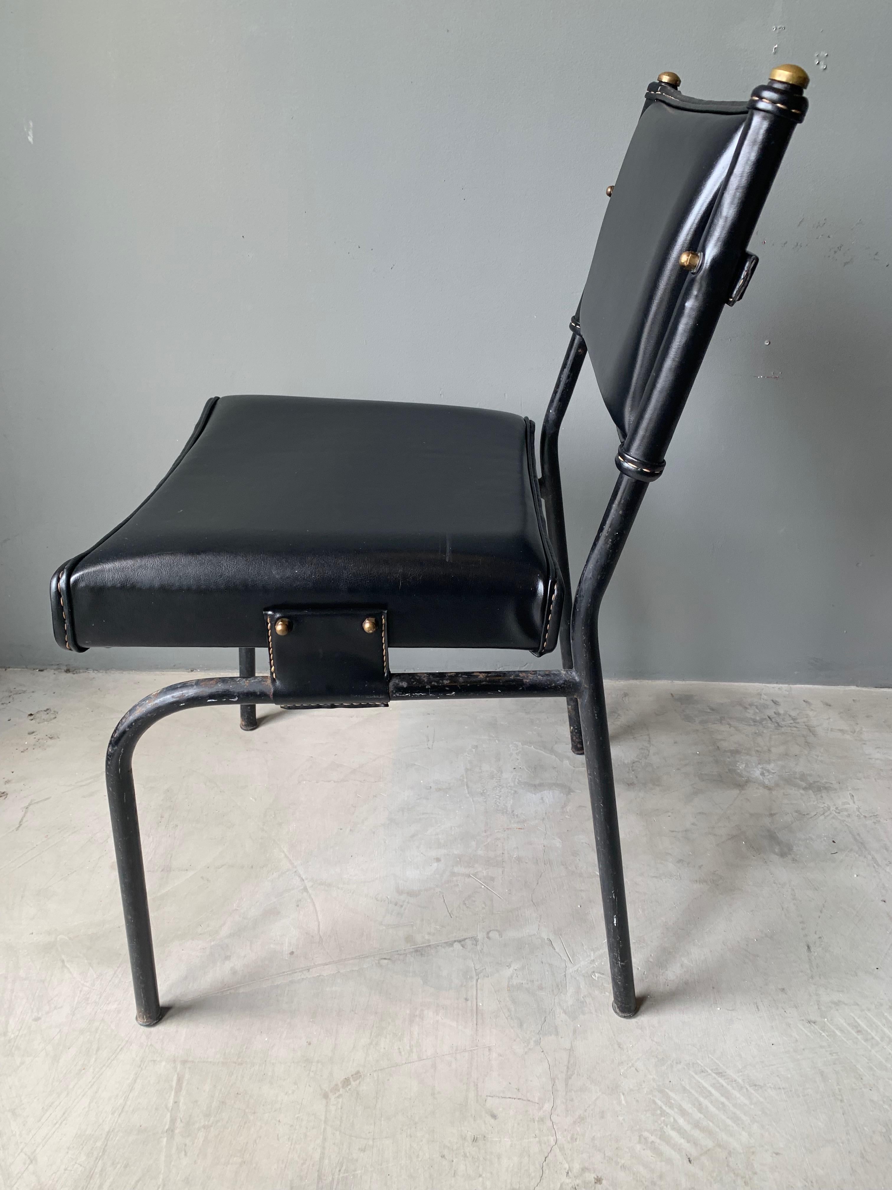 Jacques Adnet Leather Chair with Matching Footstool, 1950s France 2
