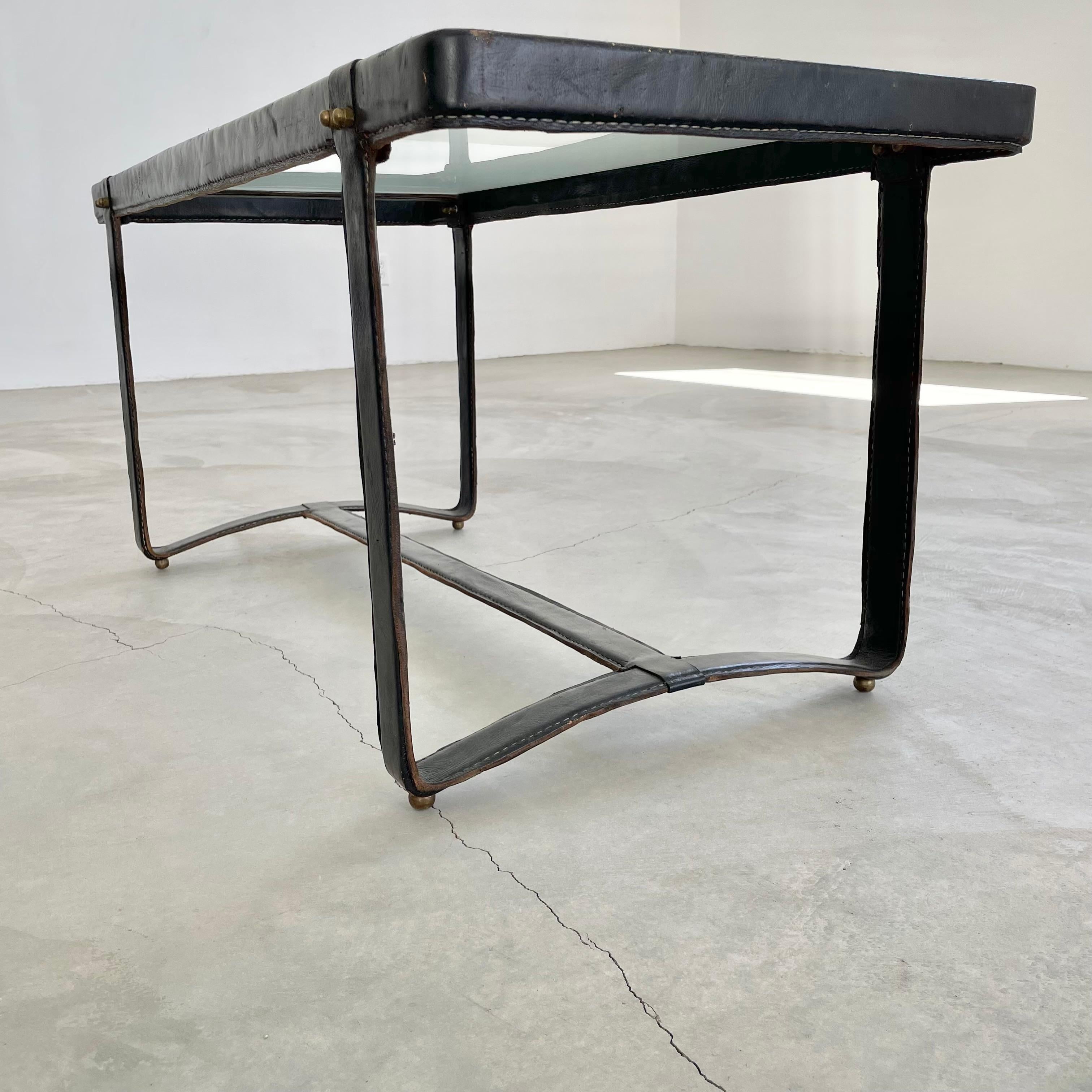 Jacques Adnet Leather Coffee Table, 1950s In Good Condition For Sale In Los Angeles, CA
