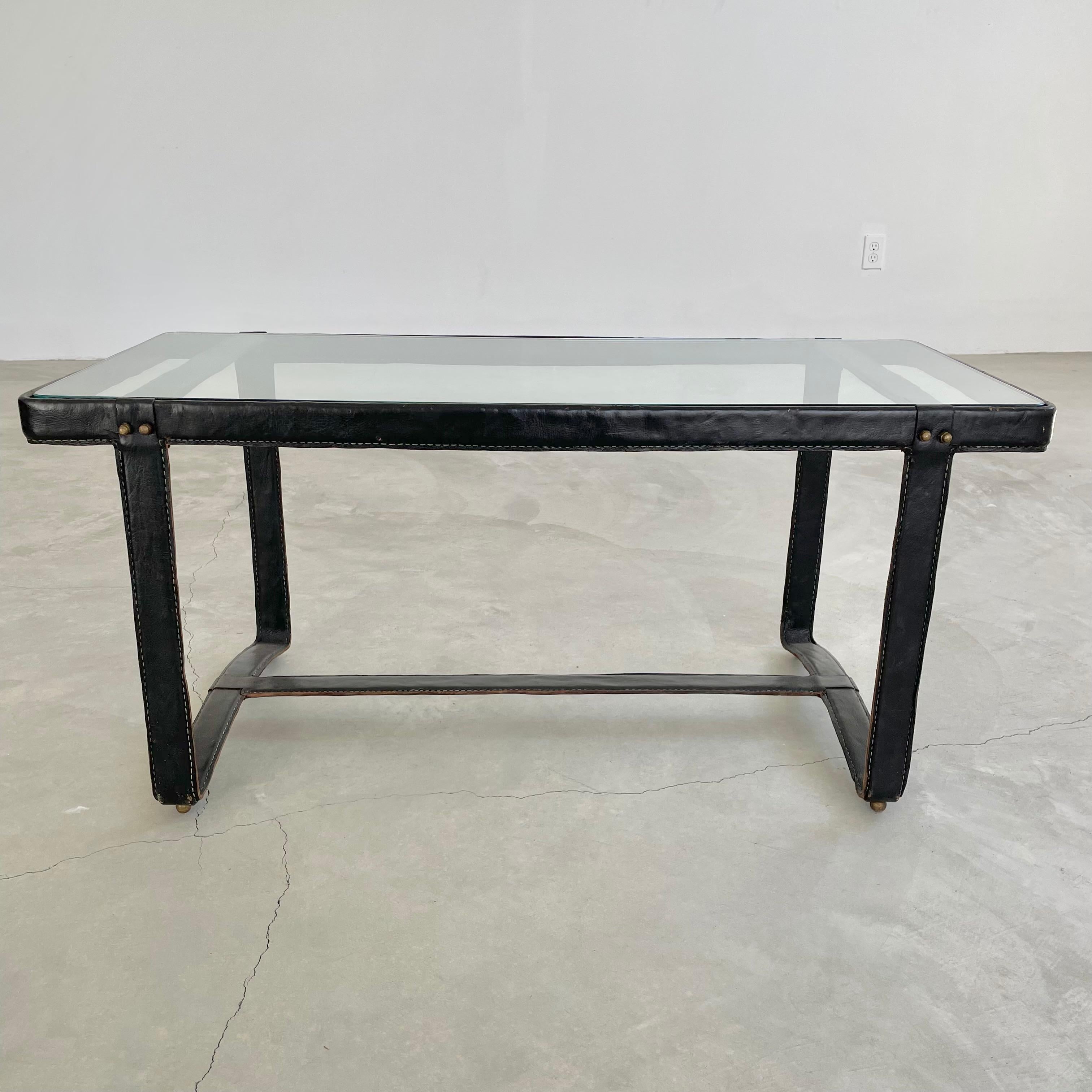 Mid-20th Century Jacques Adnet Leather Coffee Table, 1950s For Sale