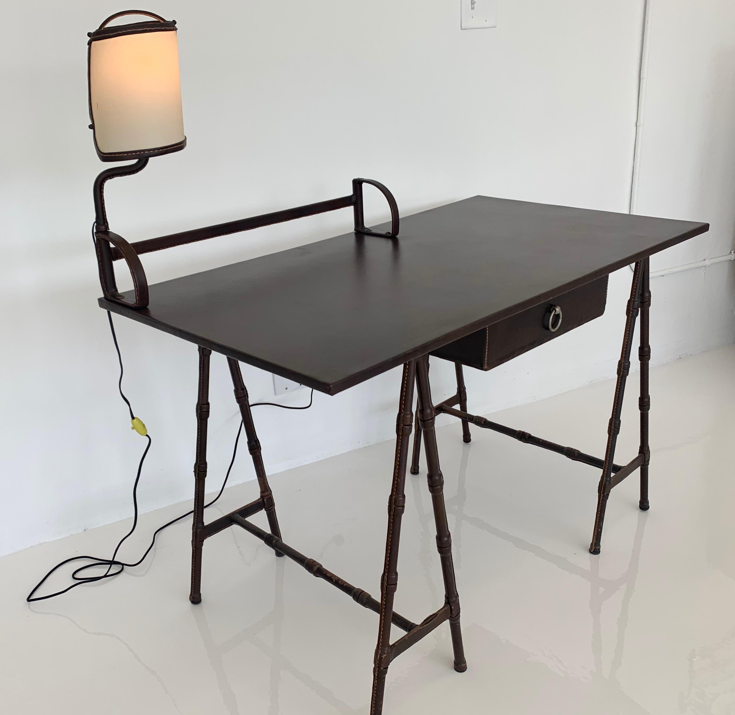 French Jacques Adnet Leather Desk, 1950s France