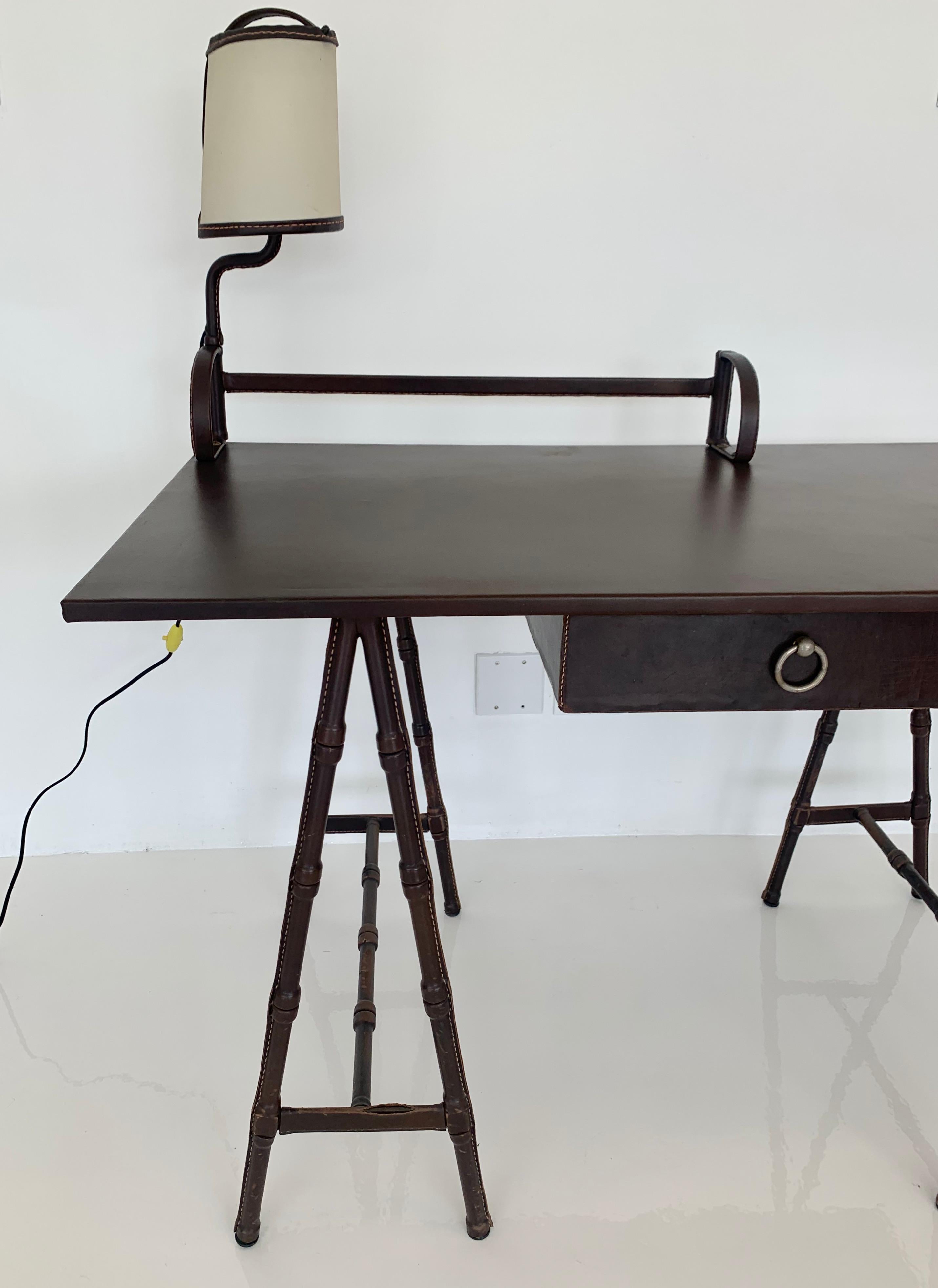 Hand-Crafted Jacques Adnet Leather Desk, 1950s France