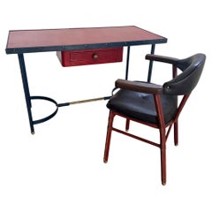 Jacques Adnet Leather Desk and Chair, 1950s France