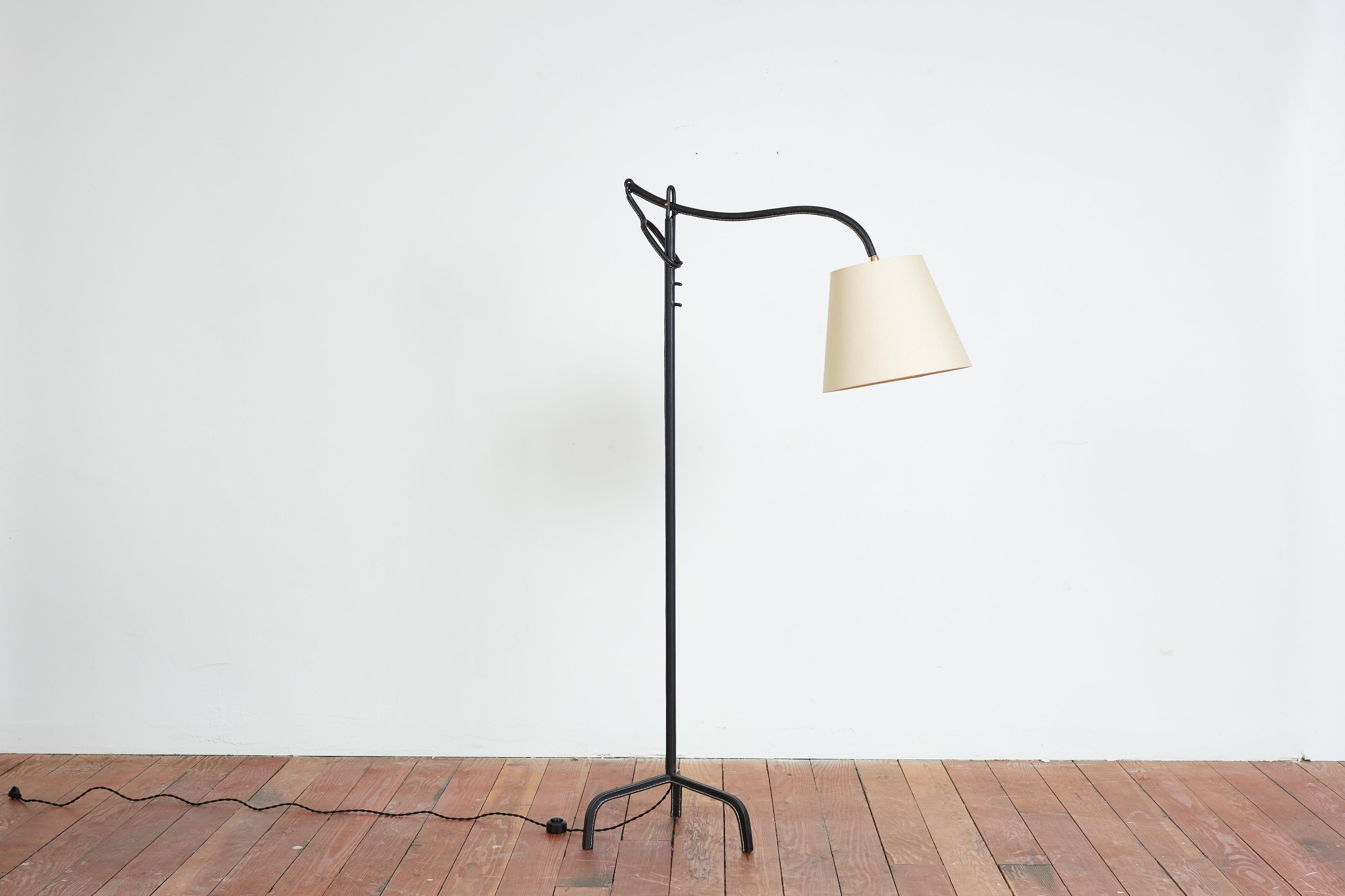 Jacques Adnet Leather Floor Lamp  In Good Condition For Sale In Beverly Hills, CA