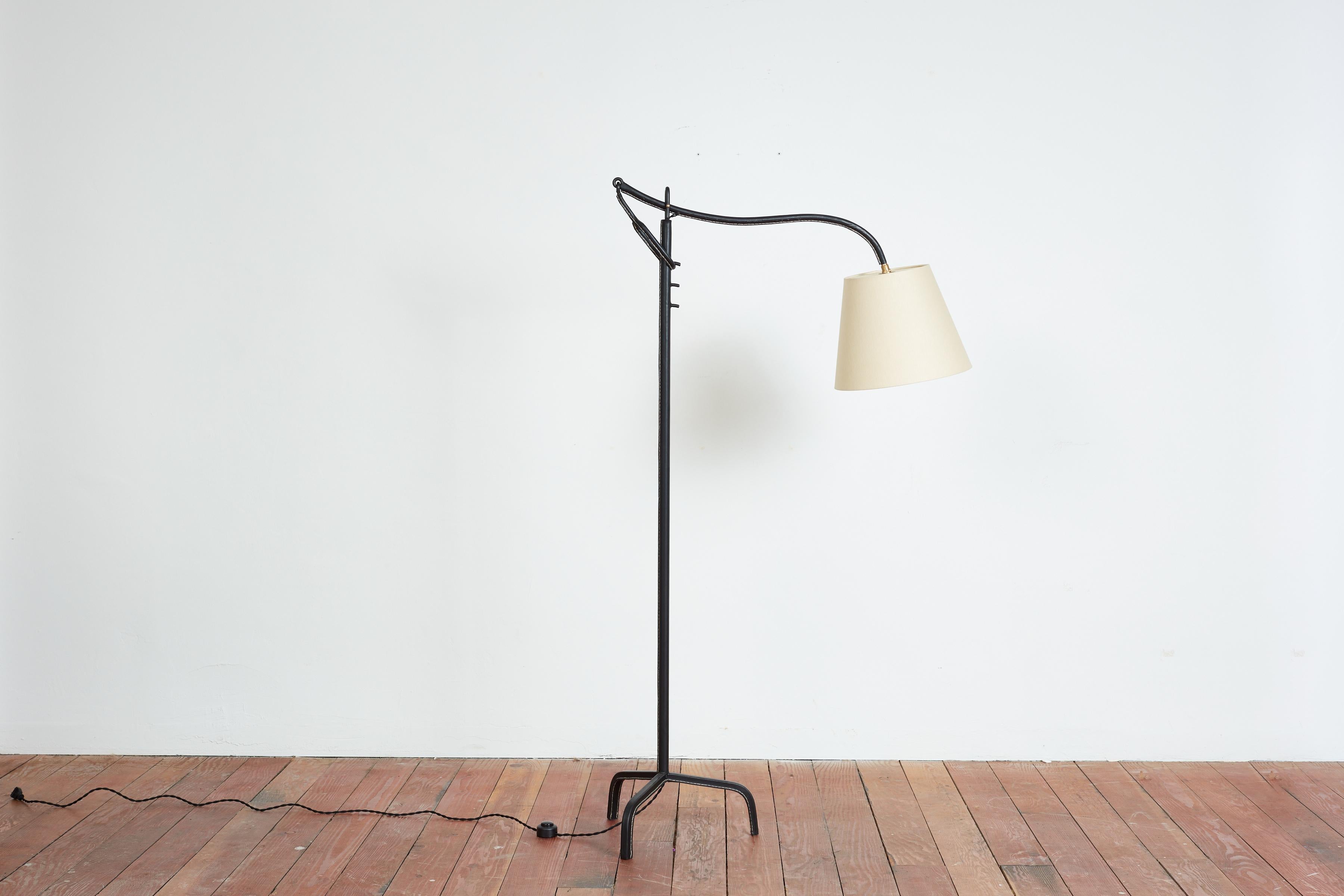 Mid-20th Century Jacques Adnet Leather Floor Lamp  For Sale