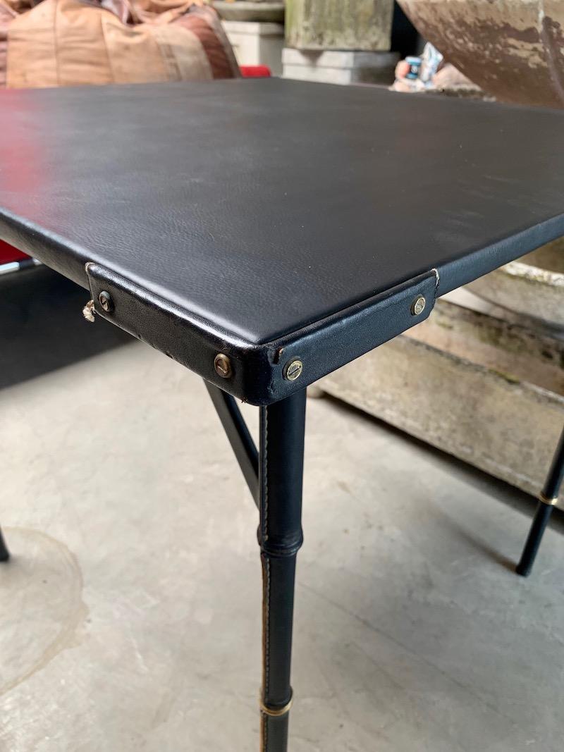 Jacques Adnet Black Leather Game Table In Good Condition In Los Angeles, CA