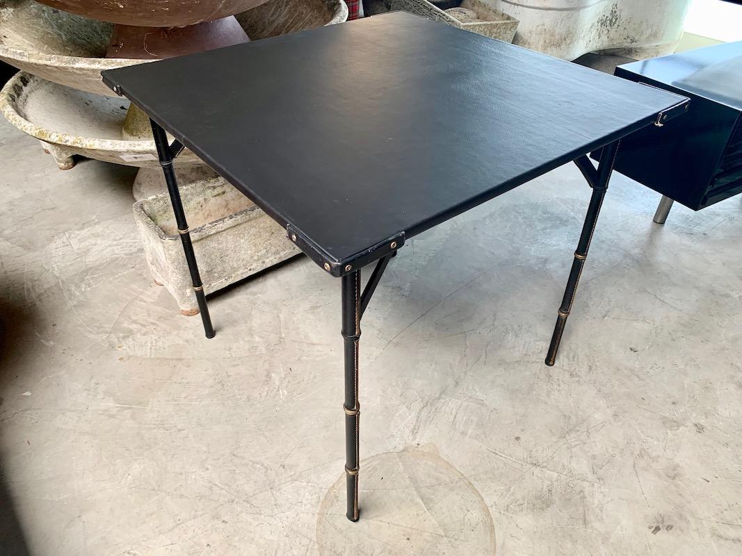 Mid-20th Century Jacques Adnet Black Leather Game Table