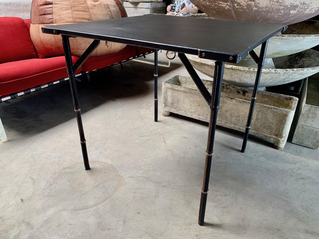 Jacques Adnet Black Leather Game Table 2