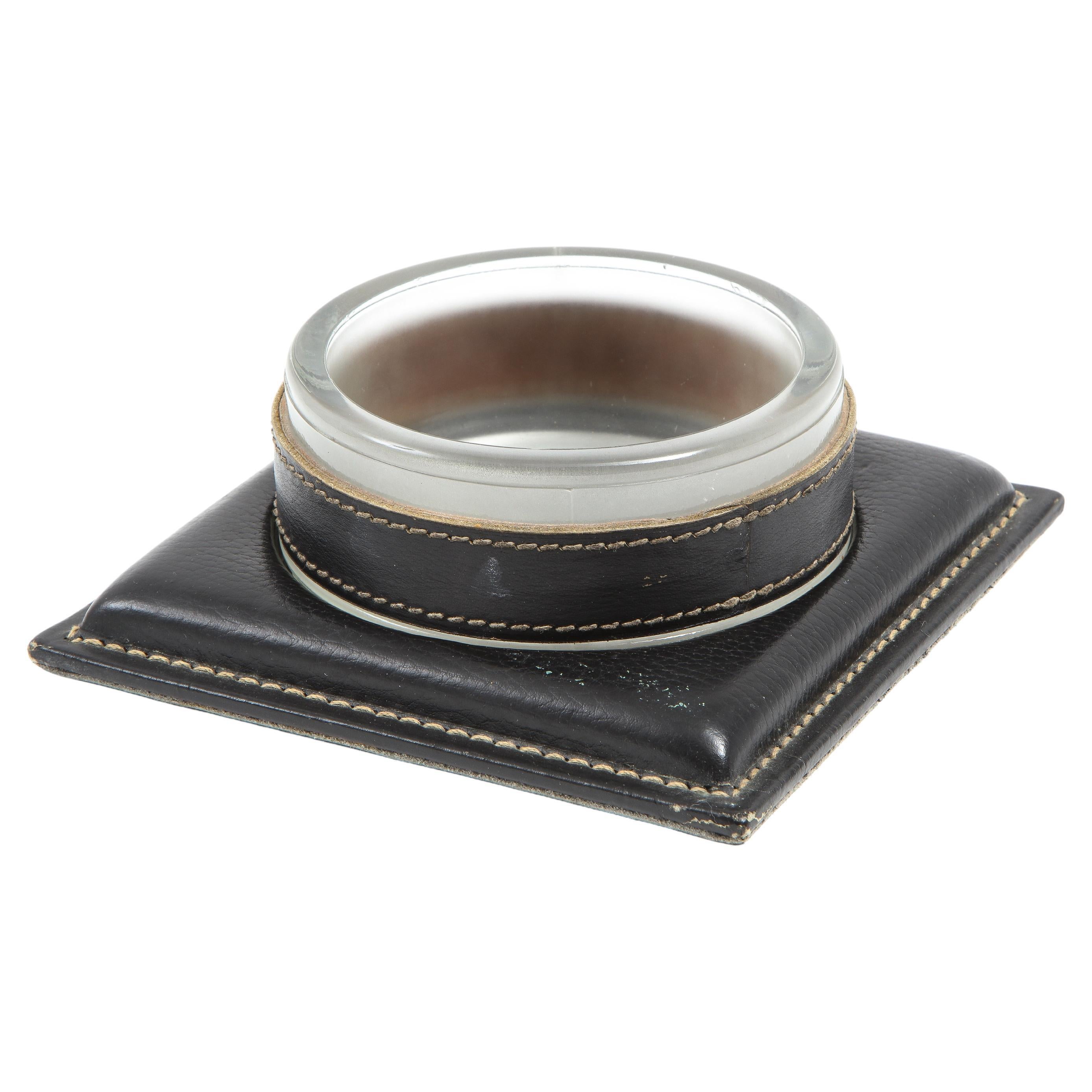 Jacques Adnet Leather 
Glass Catchall, France 1950
s