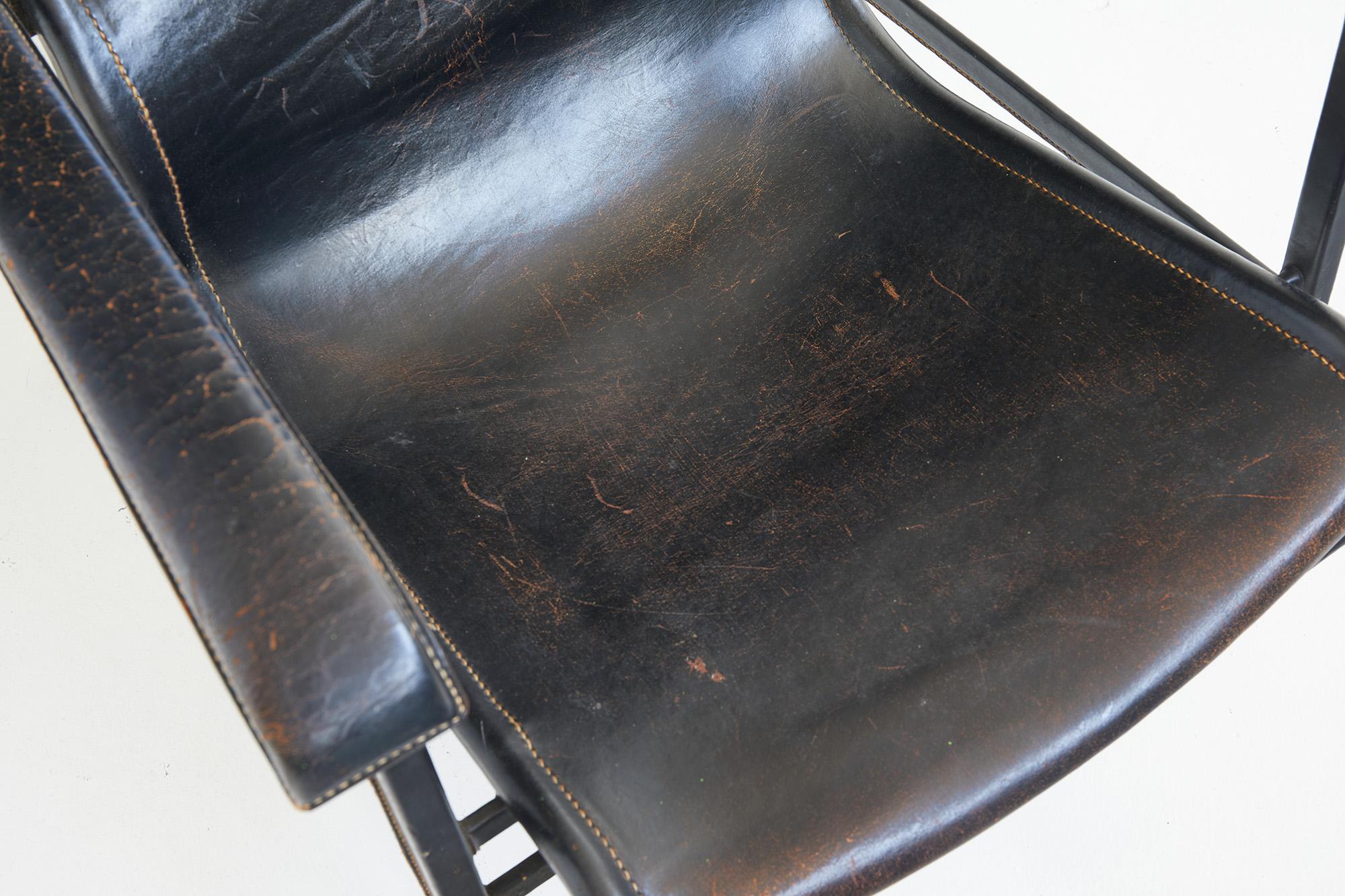Sedia con schienale alto in pelle Jacques Adnet Ed.Compagnie des Arts, Francia c.C. 1950 in vendita 5