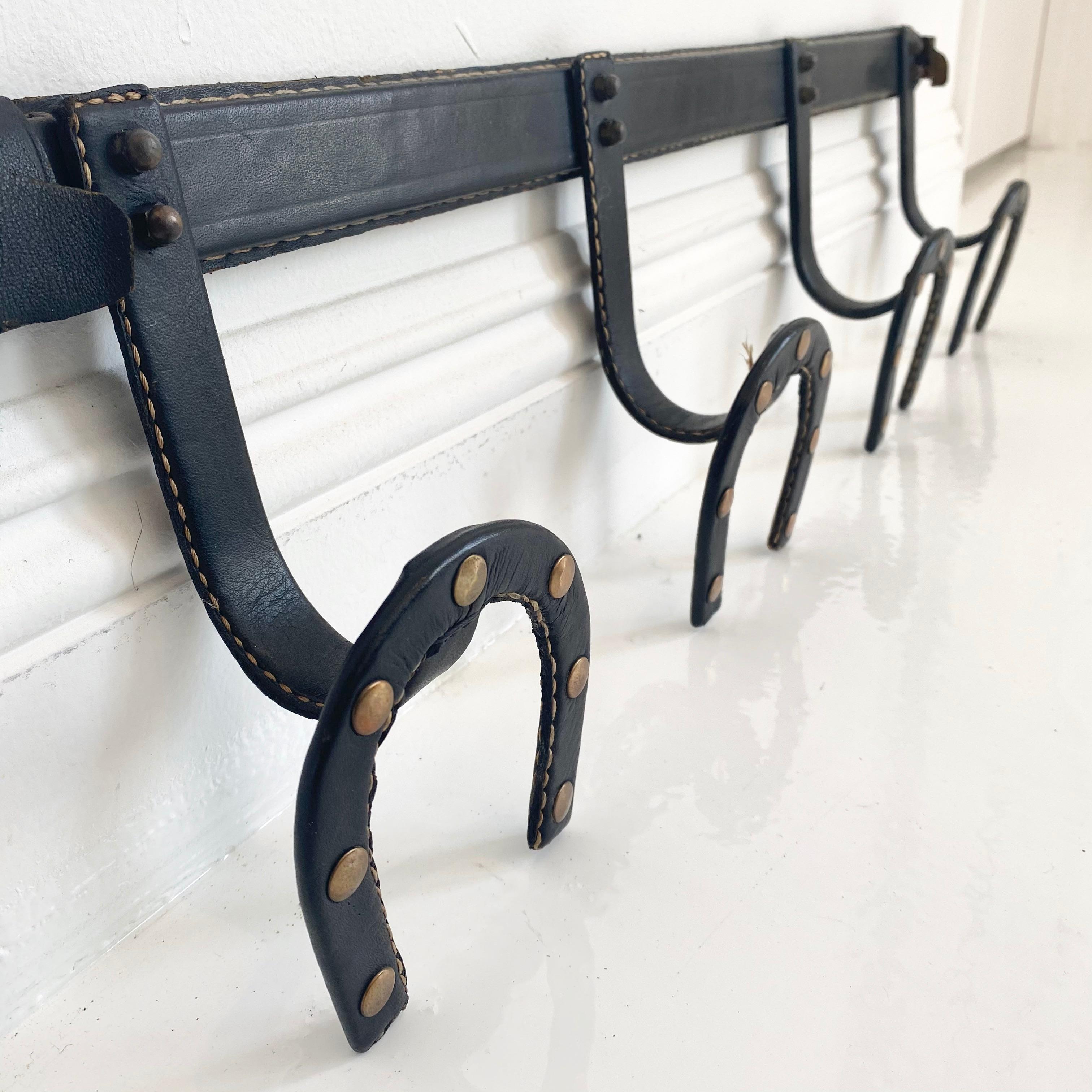 Jacques Adnet Leather Horseshoe Coat Rack In Good Condition In Los Angeles, CA