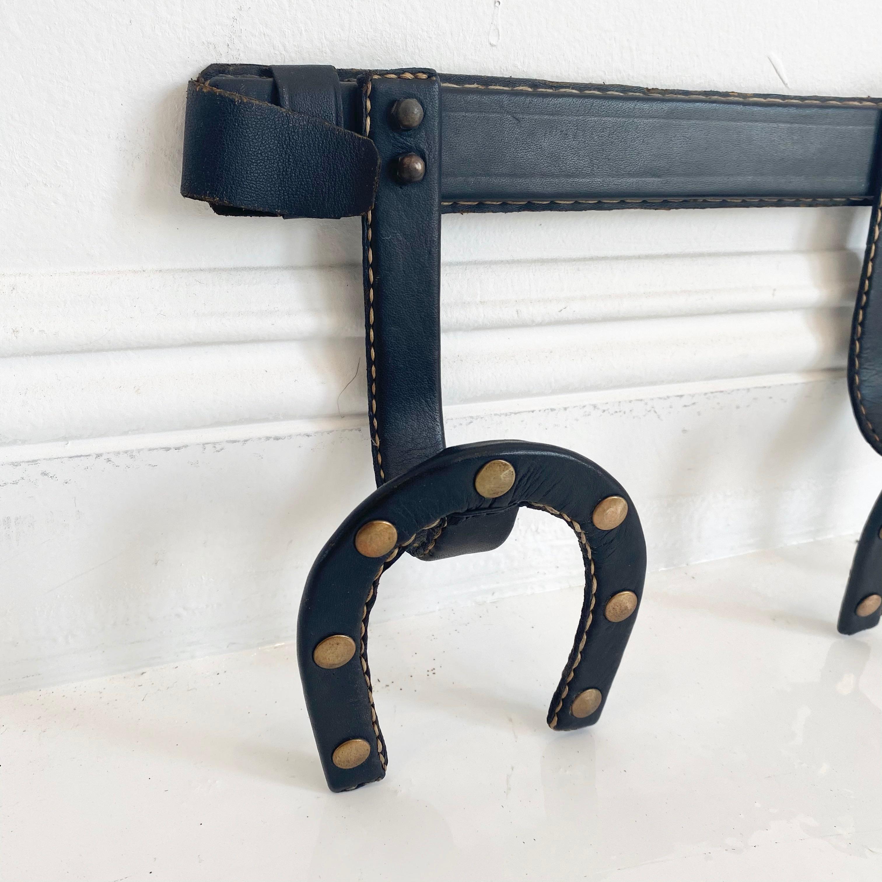 Mid-20th Century Jacques Adnet Leather Horseshoe Coat Rack