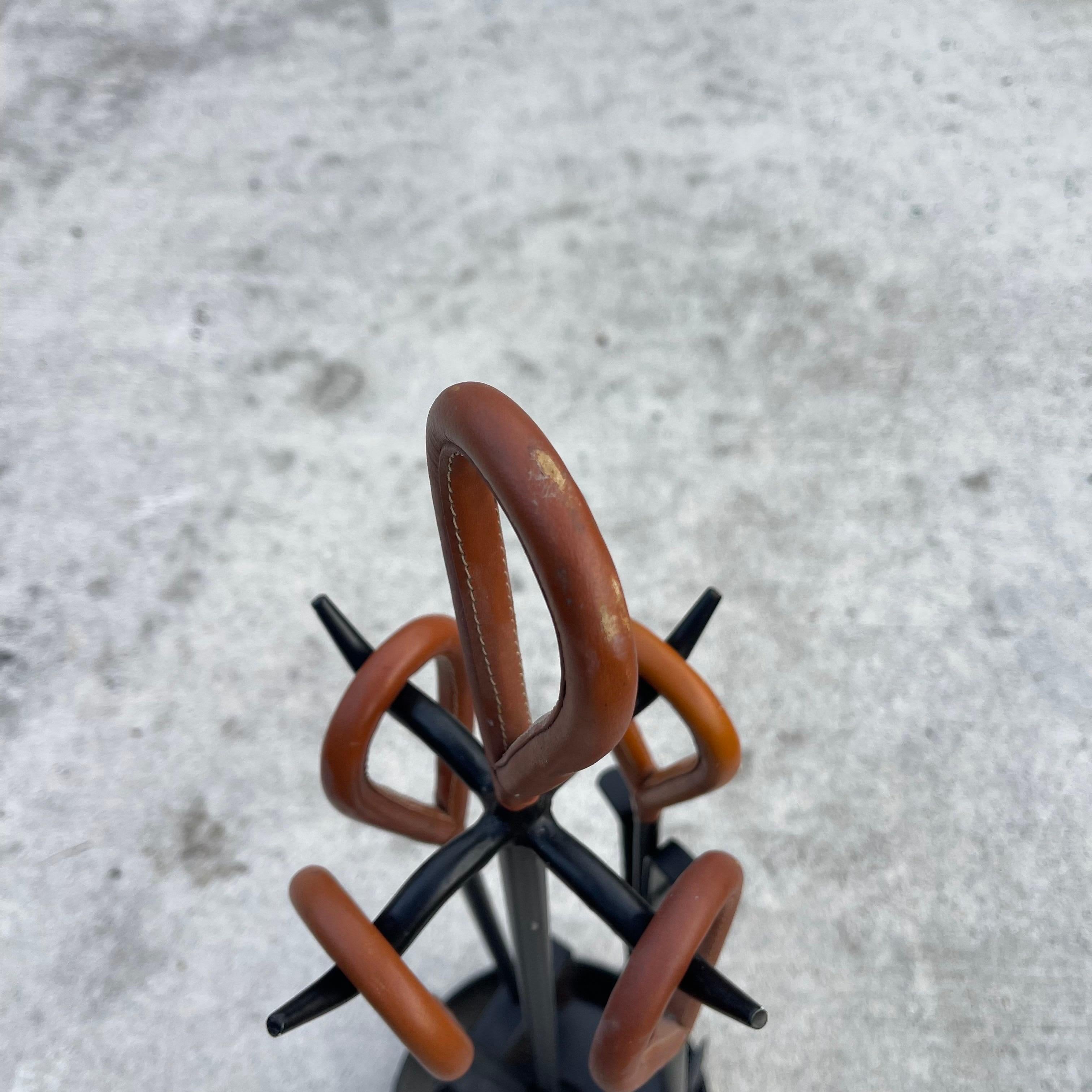Jacques Adnet Style Leather & Iron Modernist Fireplace Tool Set 1
