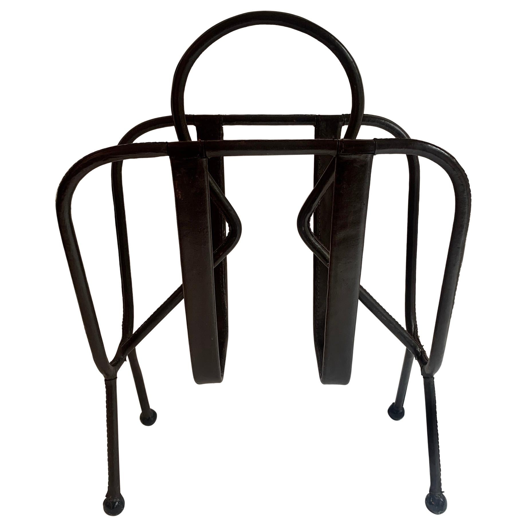 Jacques Adnet Leather Magazine Rack