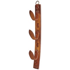 Jacques Adnet Leather Set of Three Wall Hooks