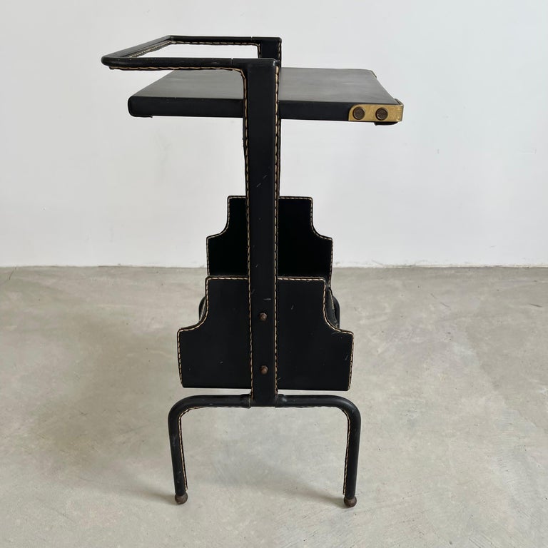 Art Deco Jacques Adnet Leather Side Table, 1950s For Sale