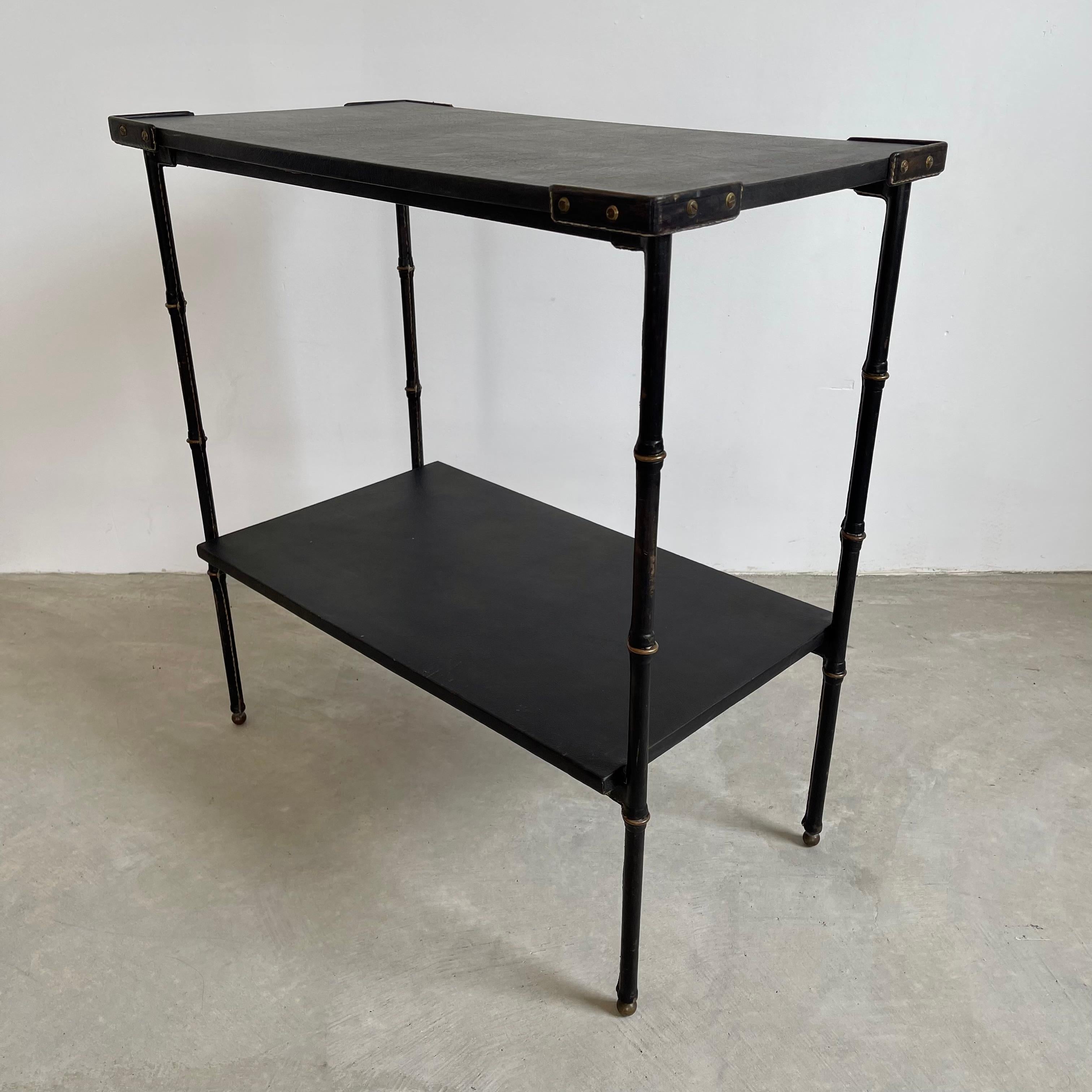 French Jacques Adnet Leather Side Table, 1950s