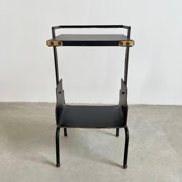 Jacques Adnet Leather Side Table, 1950s In Good Condition For Sale In Los Angeles, CA