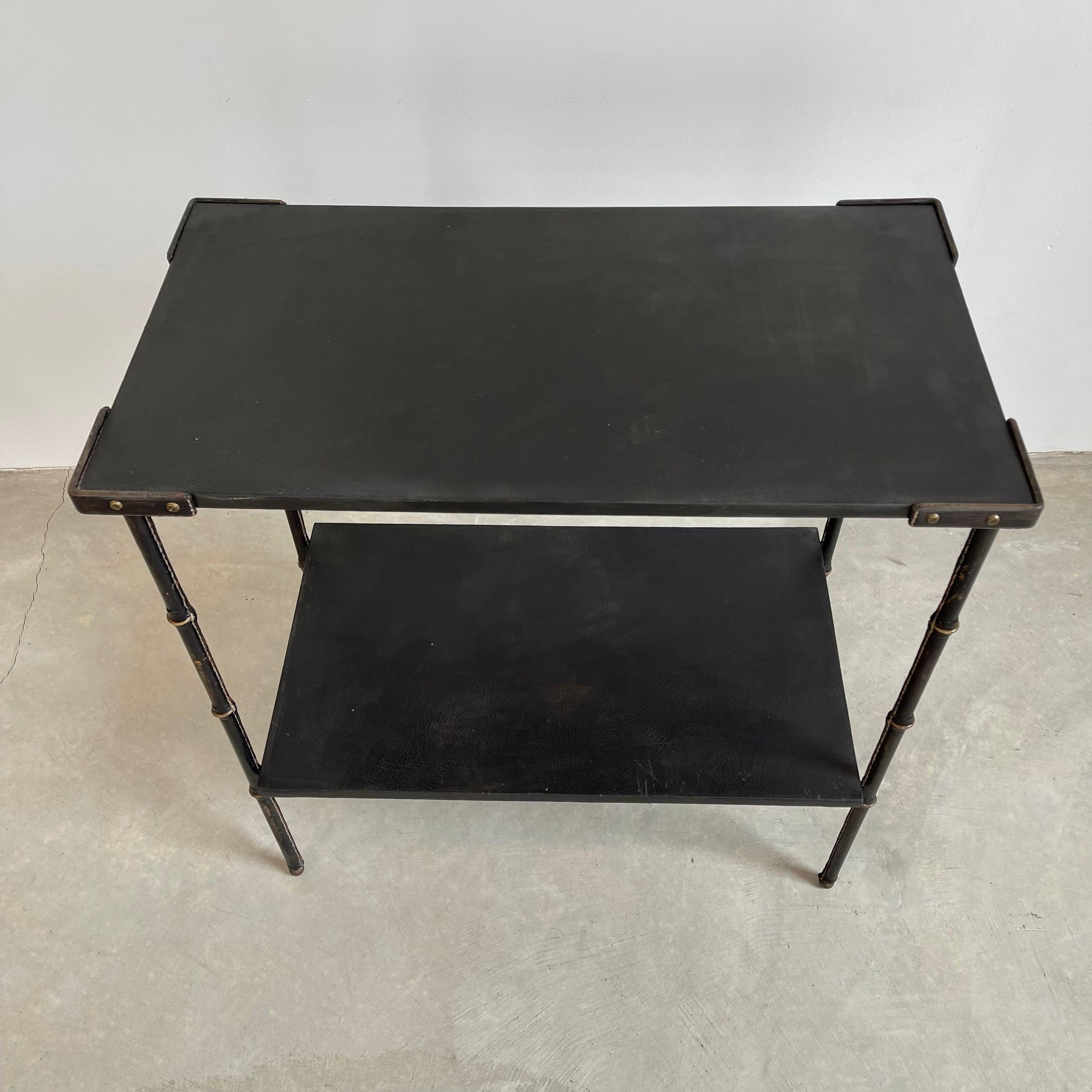 Metal Jacques Adnet Leather Side Table, 1950s