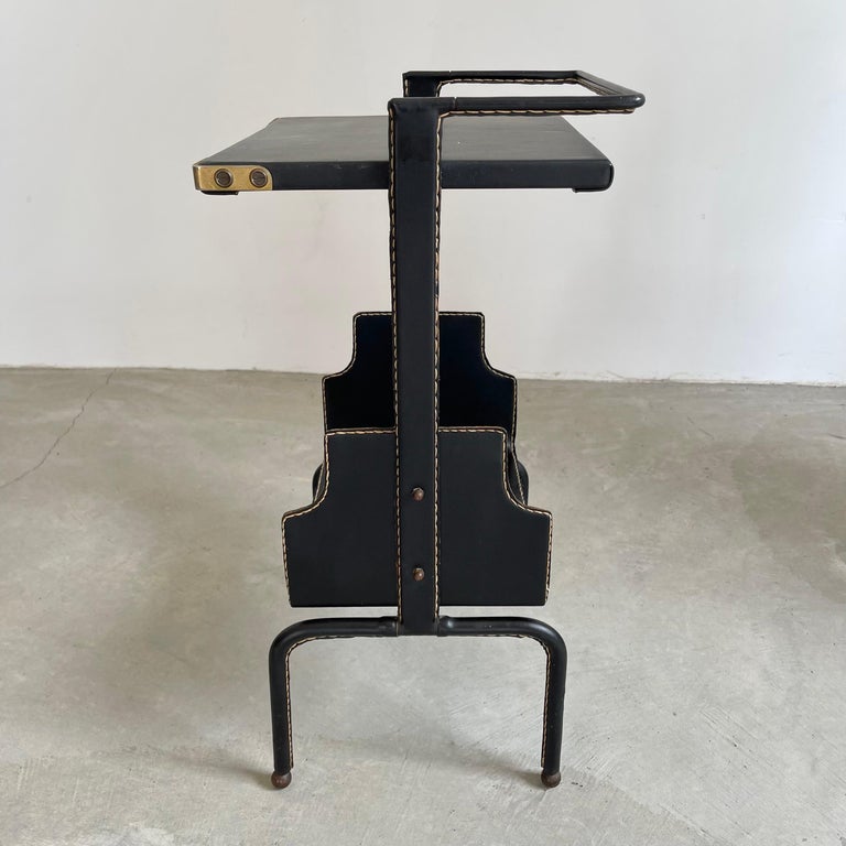 Jacques Adnet Leather Side Table, 1950s For Sale 1