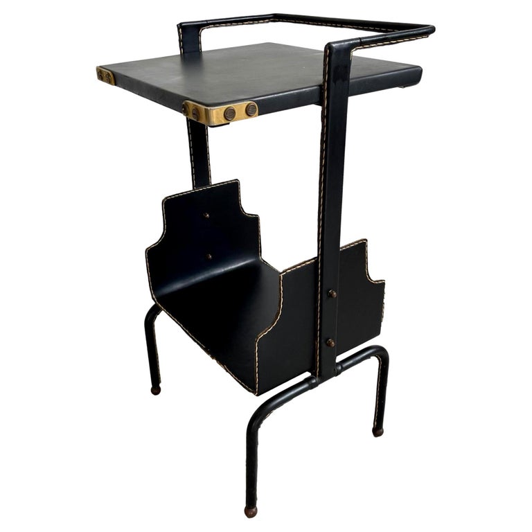 Jacques Adnet Leather Side Table, 1950s For Sale