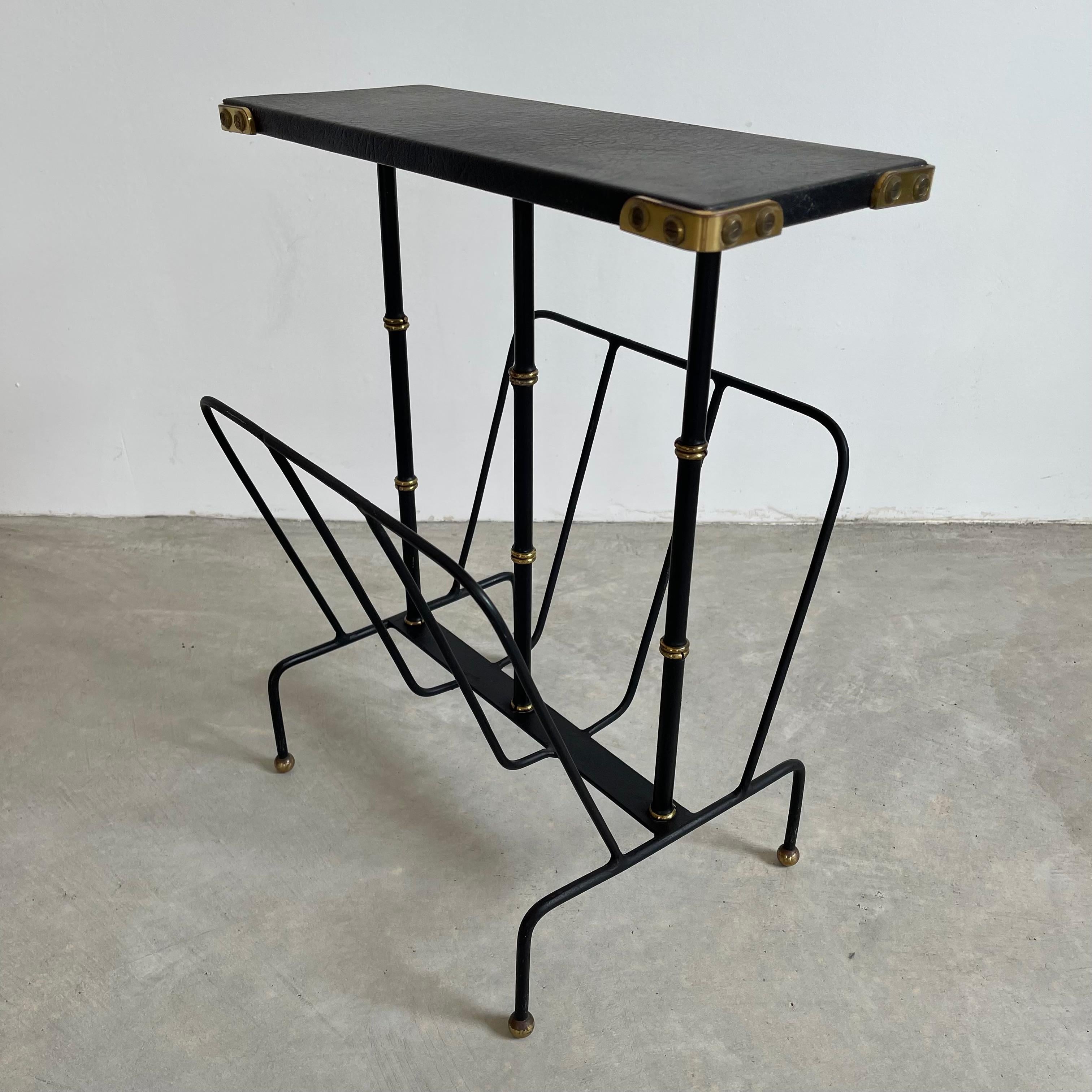 Jacques Adnet Leather Side Table and Magazine Rack, 1950s 3