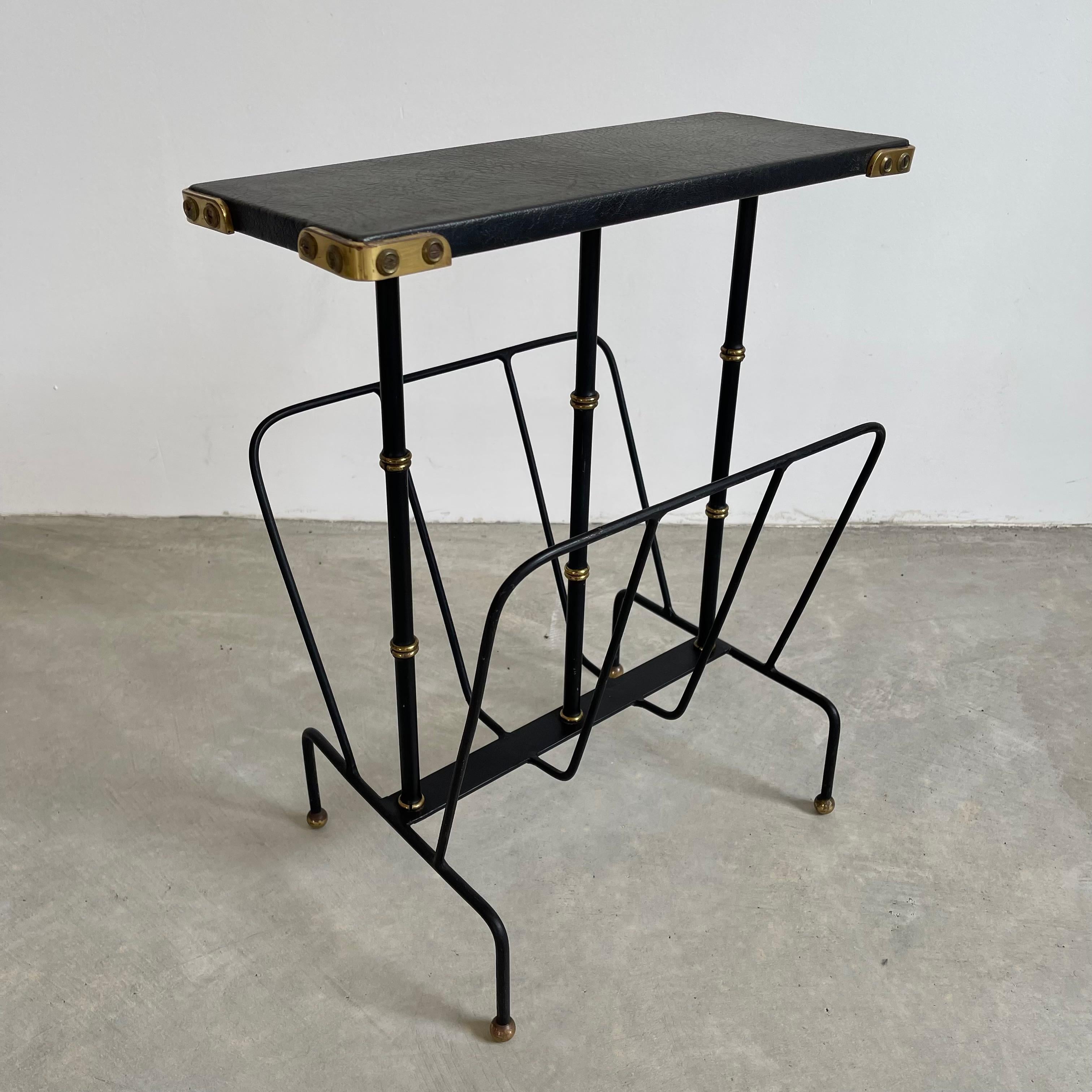 Art Deco Jacques Adnet Leather Side Table and Magazine Rack, 1950s